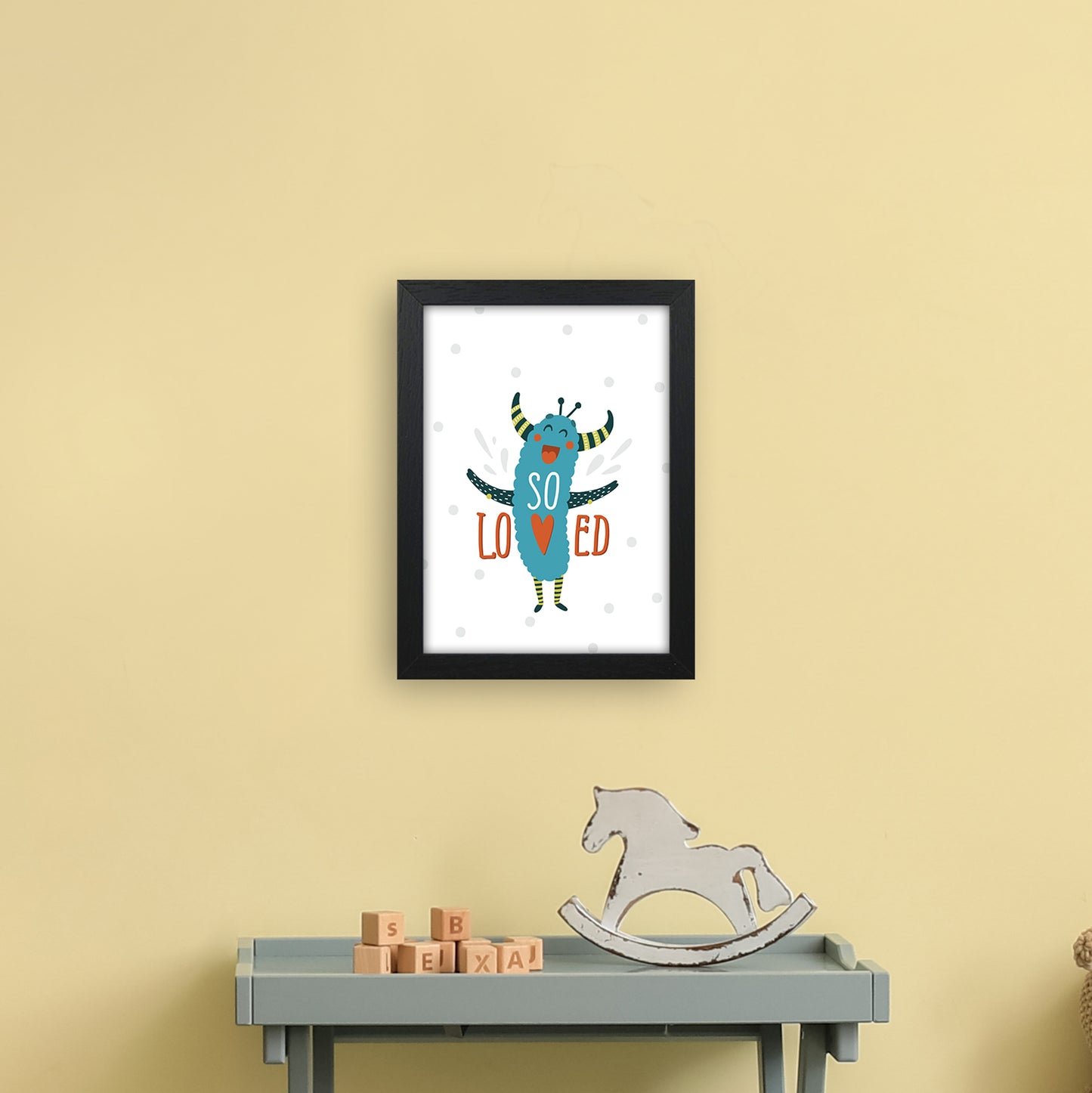 Little Monsters So Loved Art Print by Pixy Paper A4 White Frame