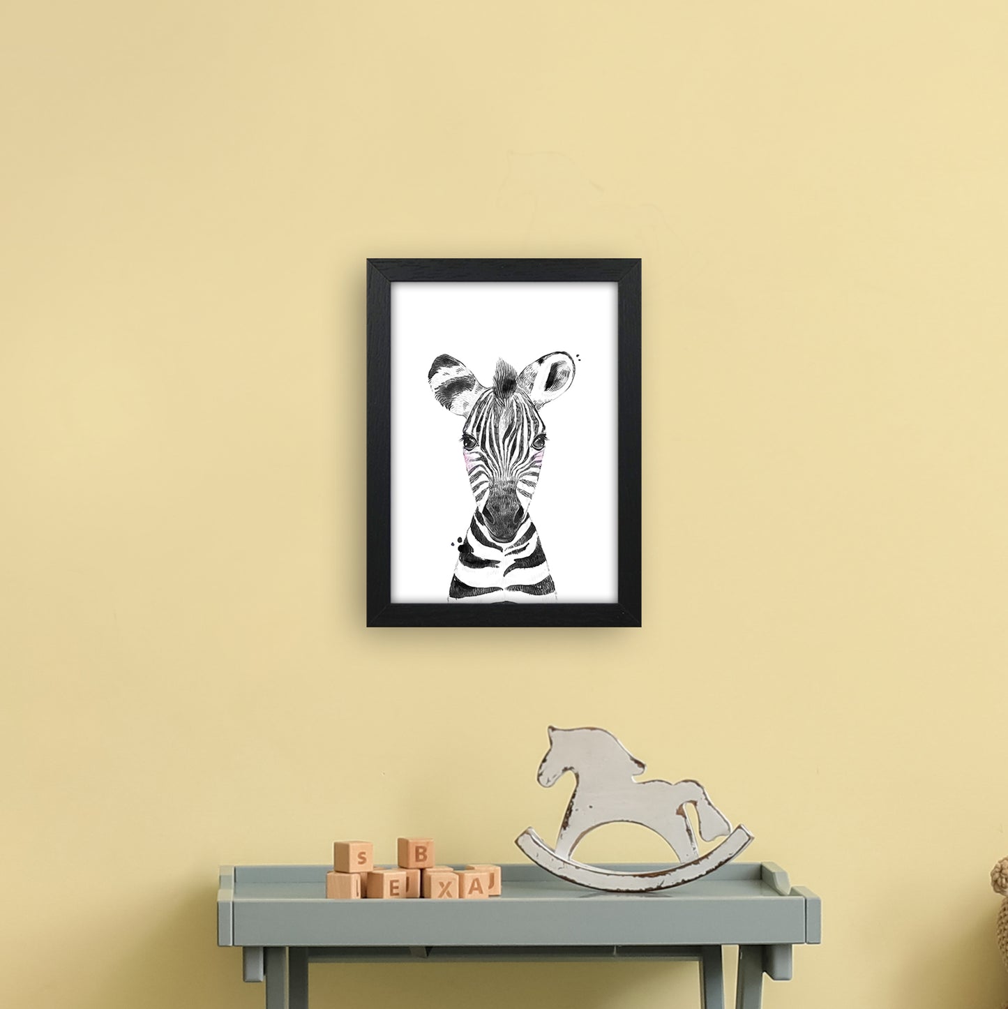 Safari Babies Zebra Art Print by Pixy Paper A4 White Frame