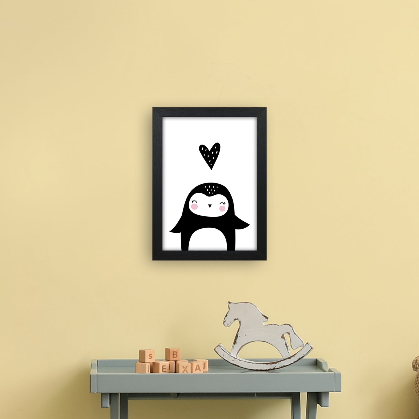Penguin With Heart Art Print by Pixy Paper A4 White Frame