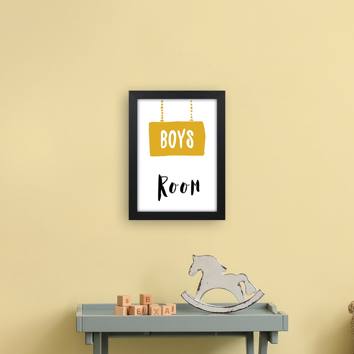 Boys Room Mustard Art Print by Pixy Paper A4 White Frame