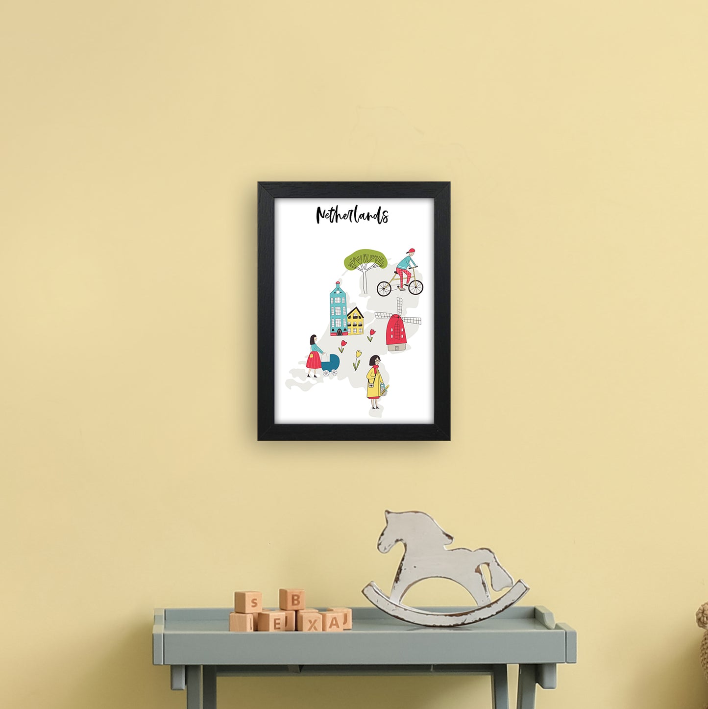 Netherlands Map Art Print by Pixy Paper A4 White Frame