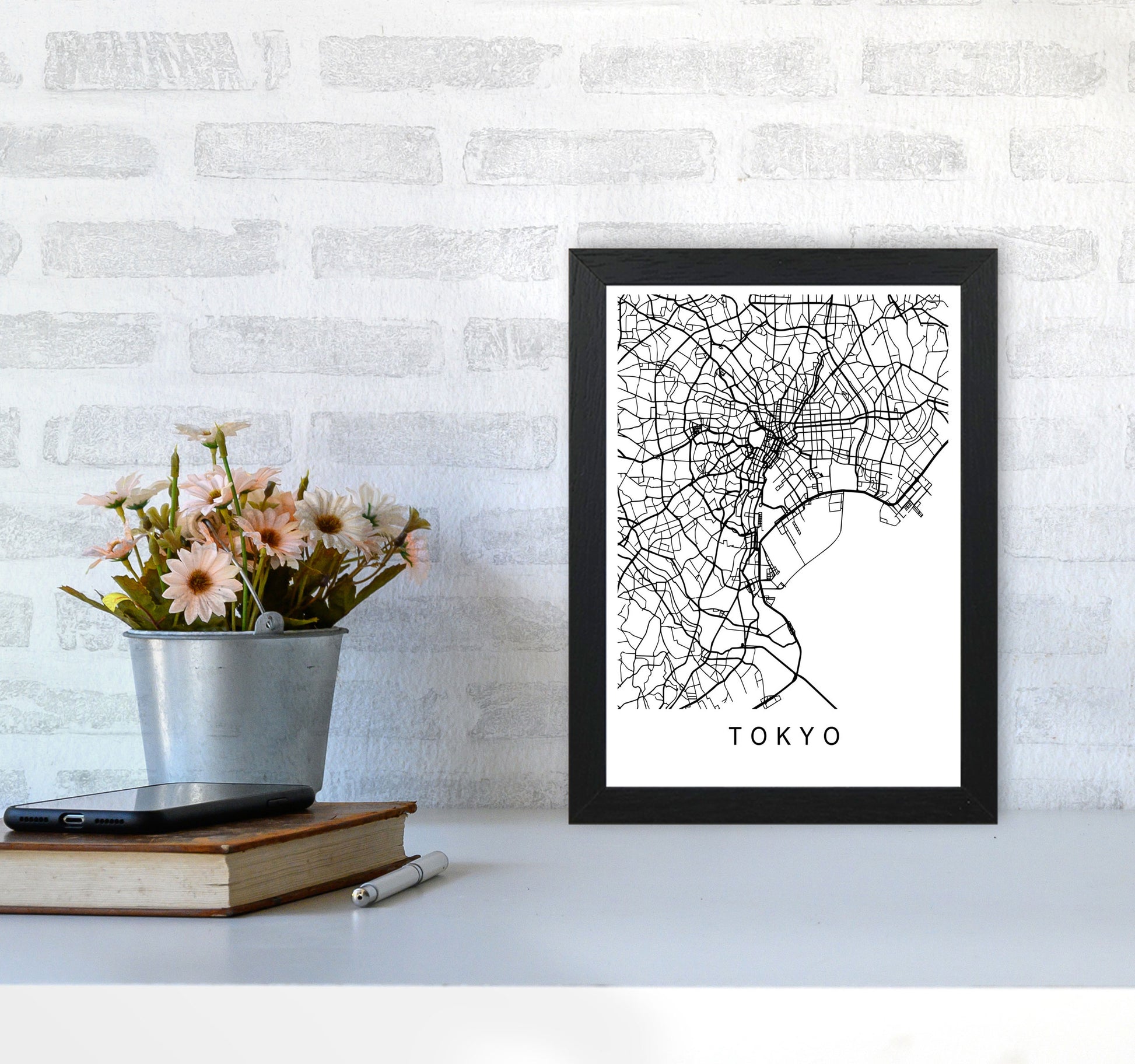 Tokyo Map Art Print by Pixy Paper A4 White Frame