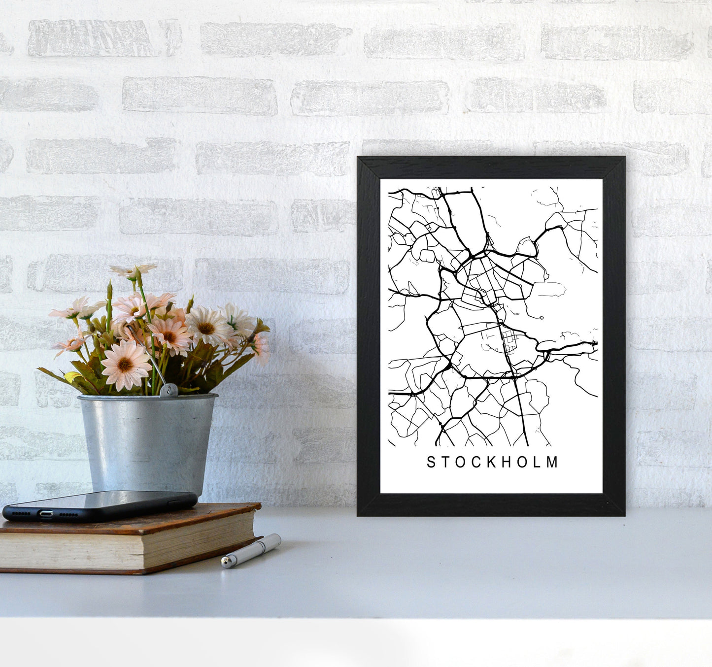 Stockholm Map Art Print by Pixy Paper A4 White Frame