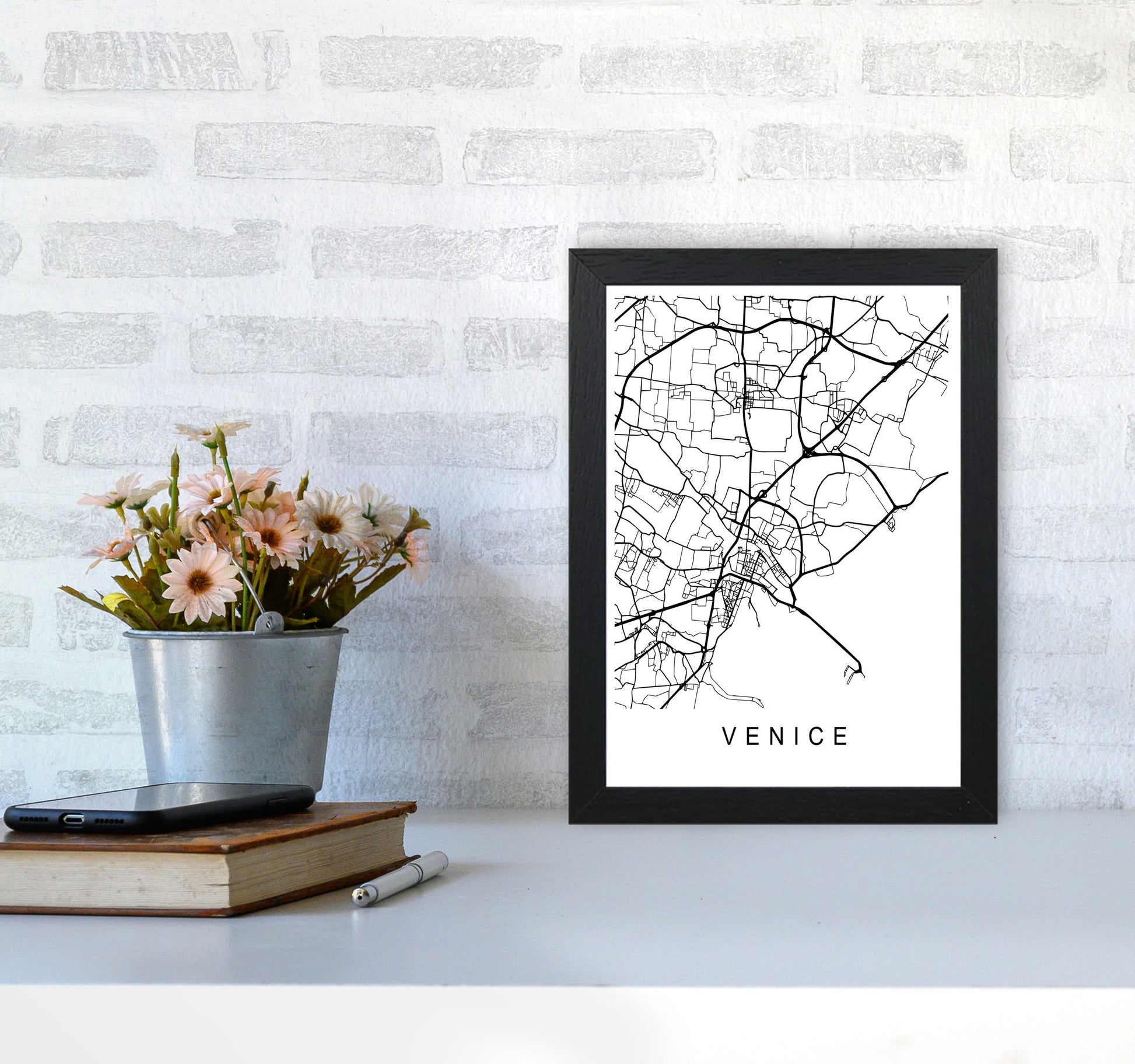 Venice Map Art Print by Pixy Paper A4 White Frame