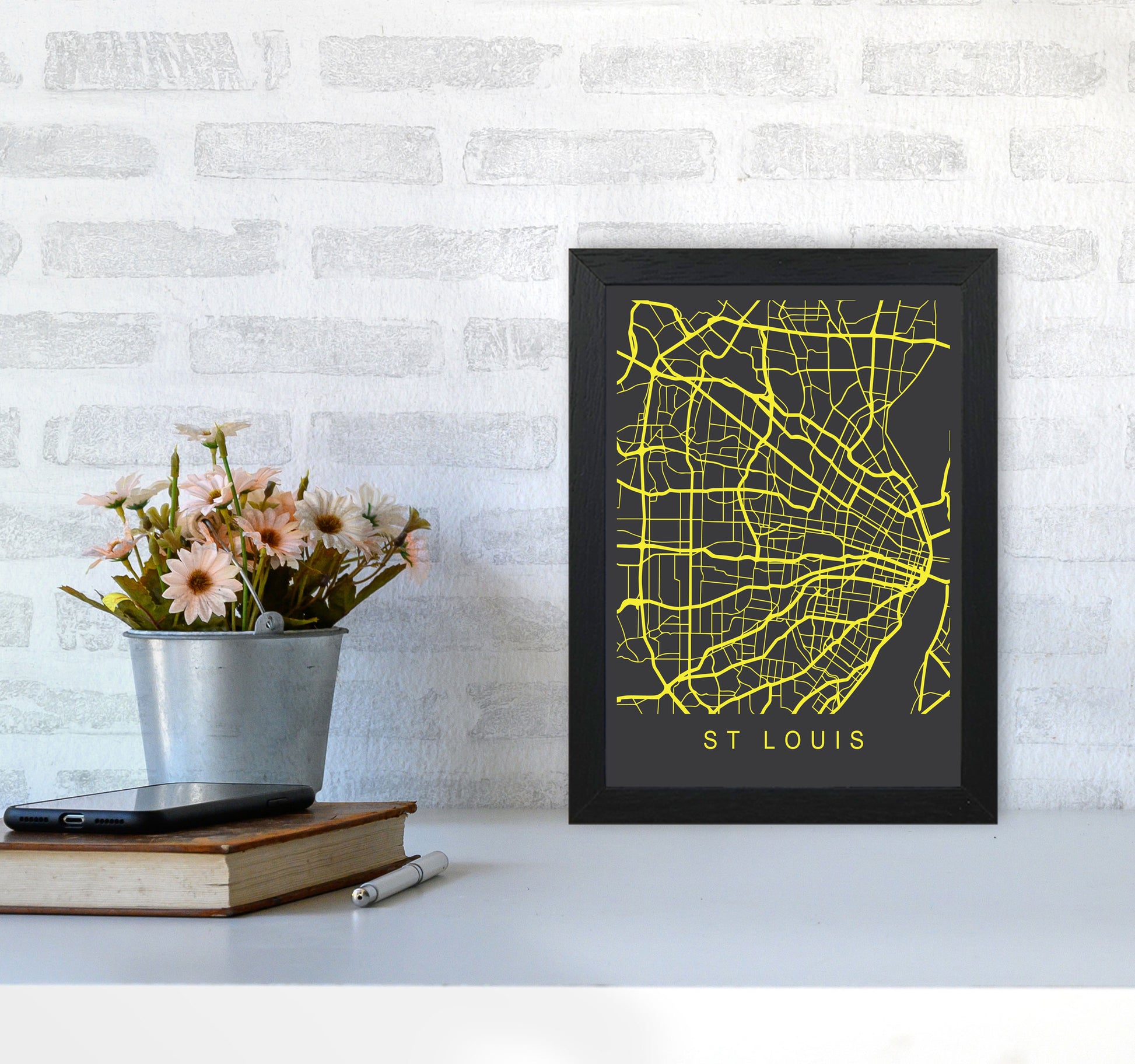 St Louis Map Neon Art Print by Pixy Paper A4 White Frame