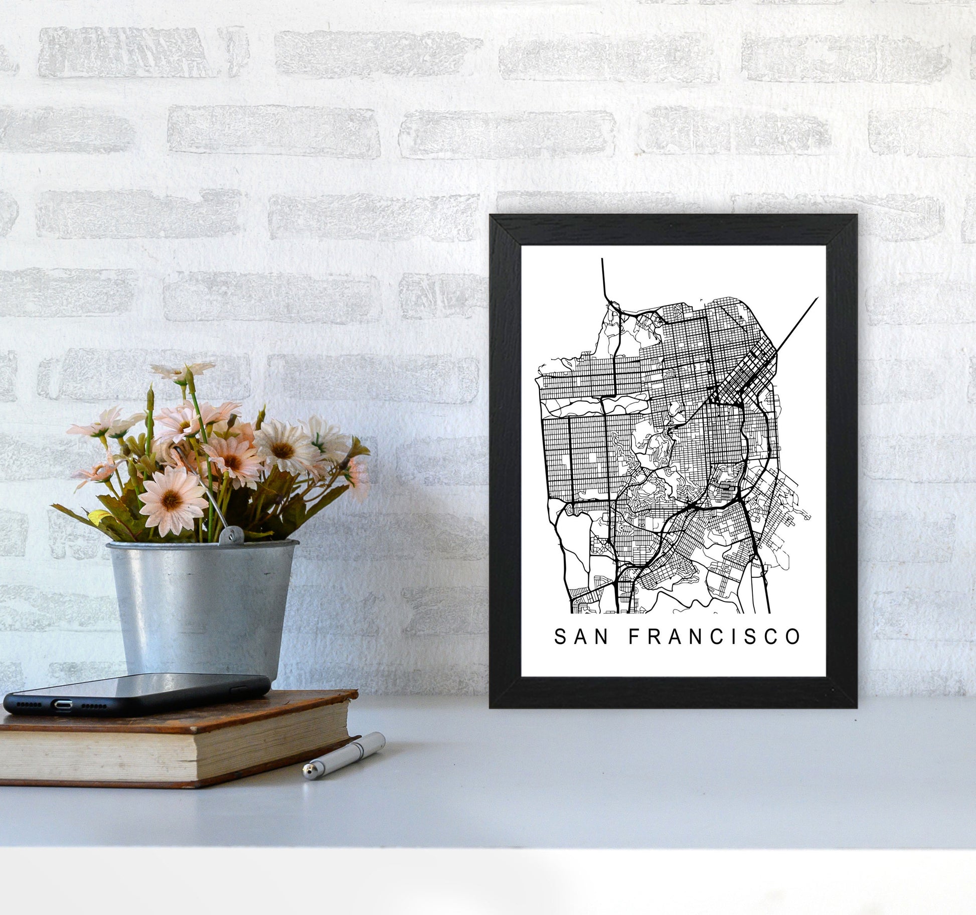 San Francisco Map Art Print by Pixy Paper A4 White Frame