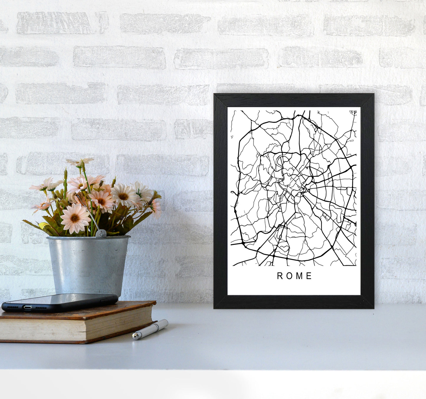 Rome Map Art Print by Pixy Paper A4 White Frame