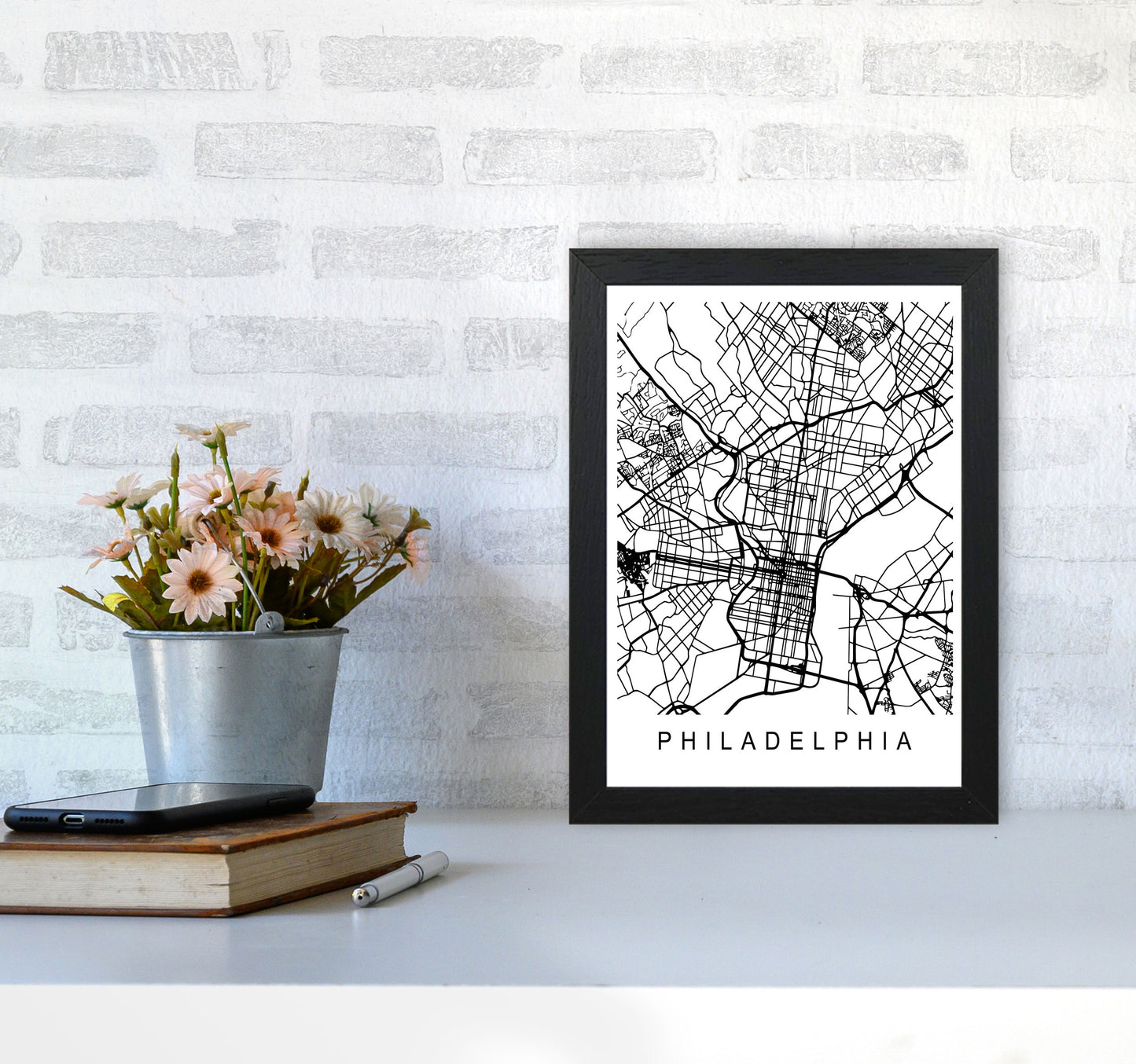 Philadelphia Map Art Print by Pixy Paper A4 White Frame