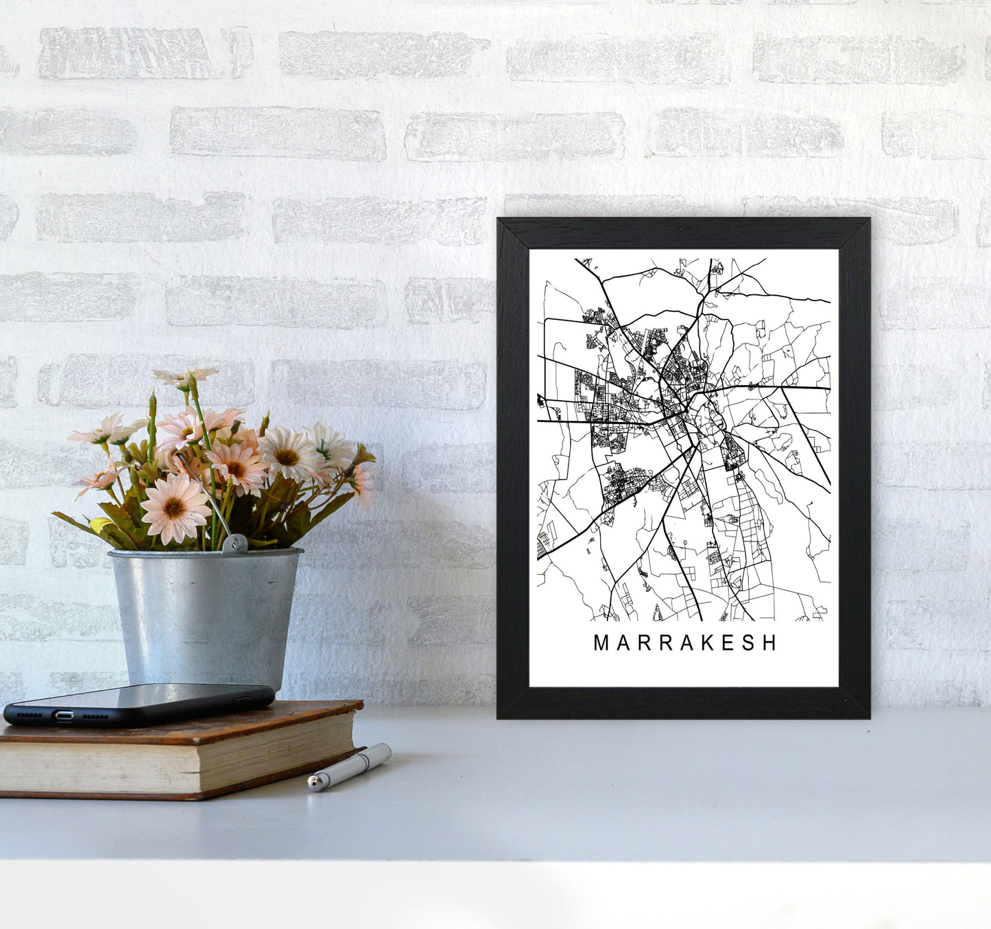 Marrakesh Map Art Print by Pixy Paper A4 White Frame