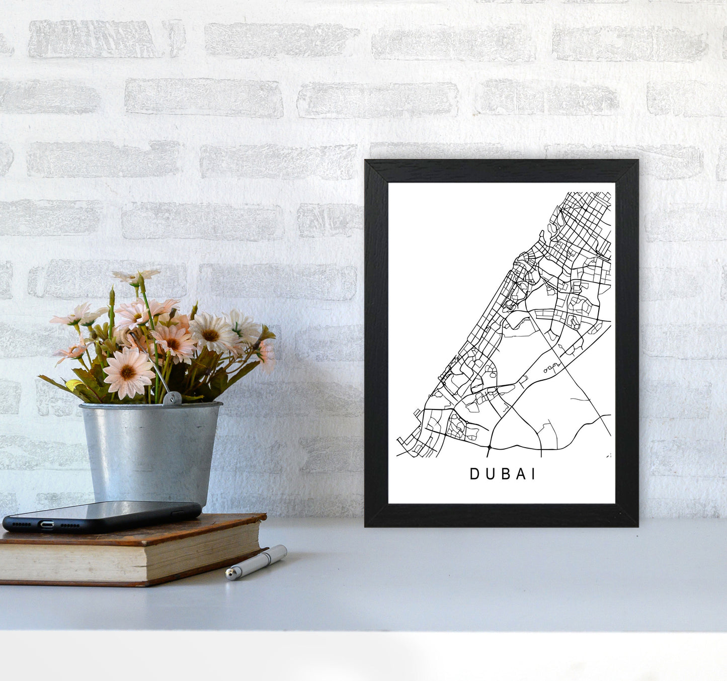 Dubai Map Art Print by Pixy Paper A4 White Frame