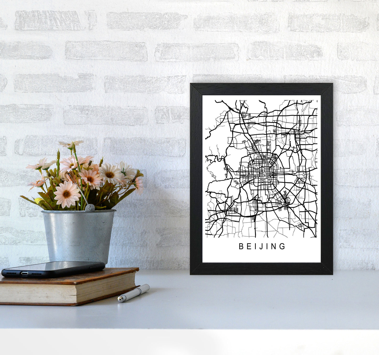 Beijing Map Art Print by Pixy Paper A4 White Frame