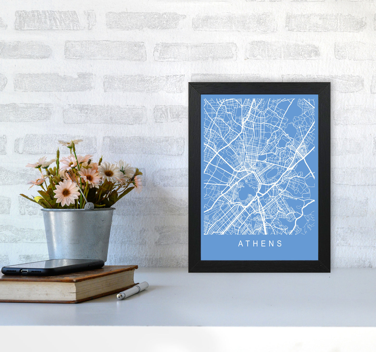 Athens Map Blueprint Art Print by Pixy Paper A4 White Frame