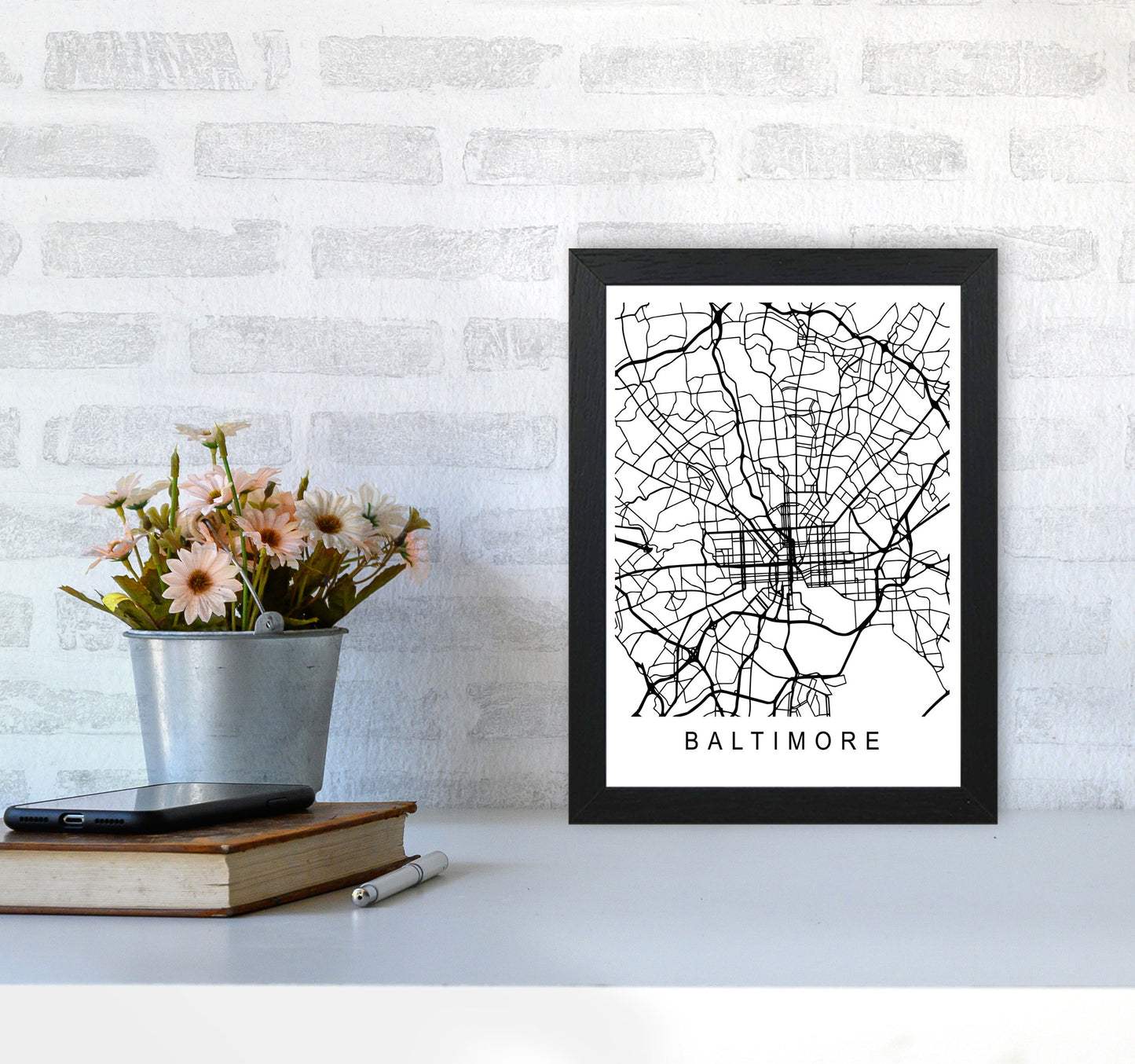 Baltimore Map Art Print by Pixy Paper A4 White Frame