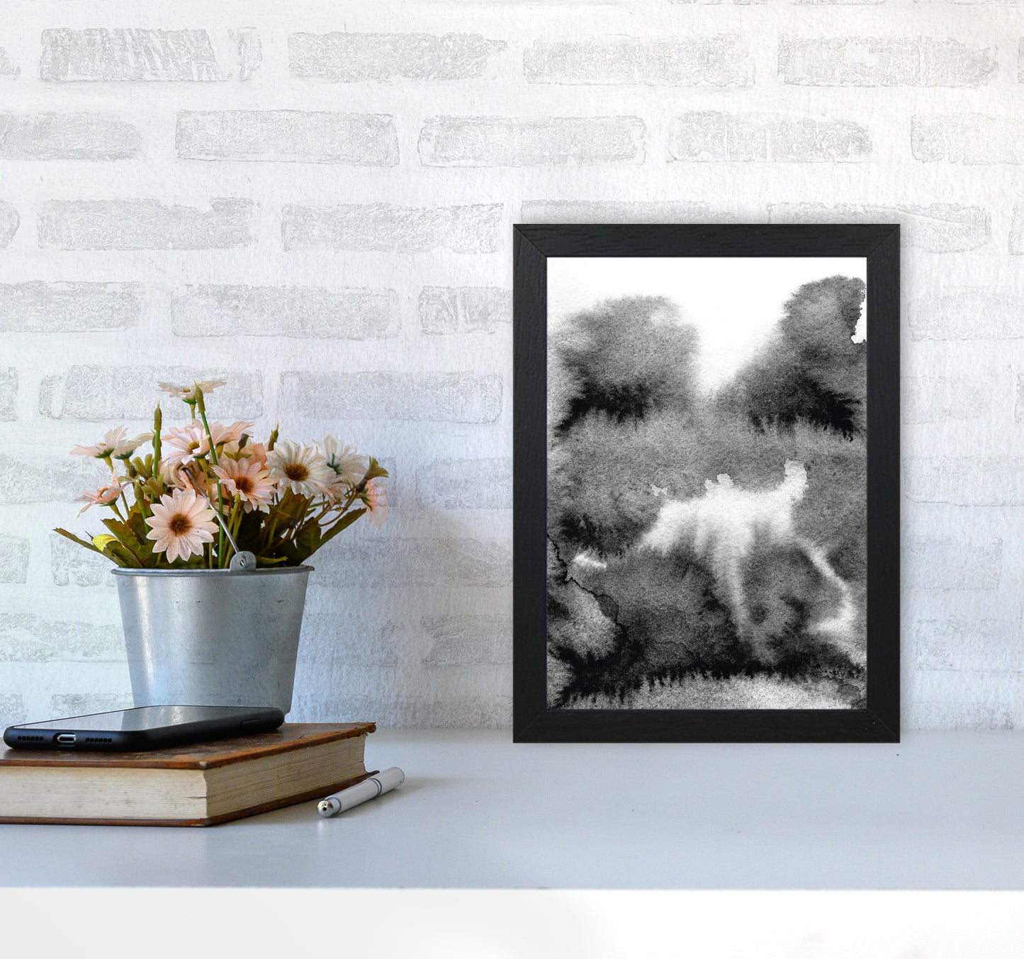 Majestic Monochrome Watercolour 17 Art Print by Pixy Paper A4 White Frame