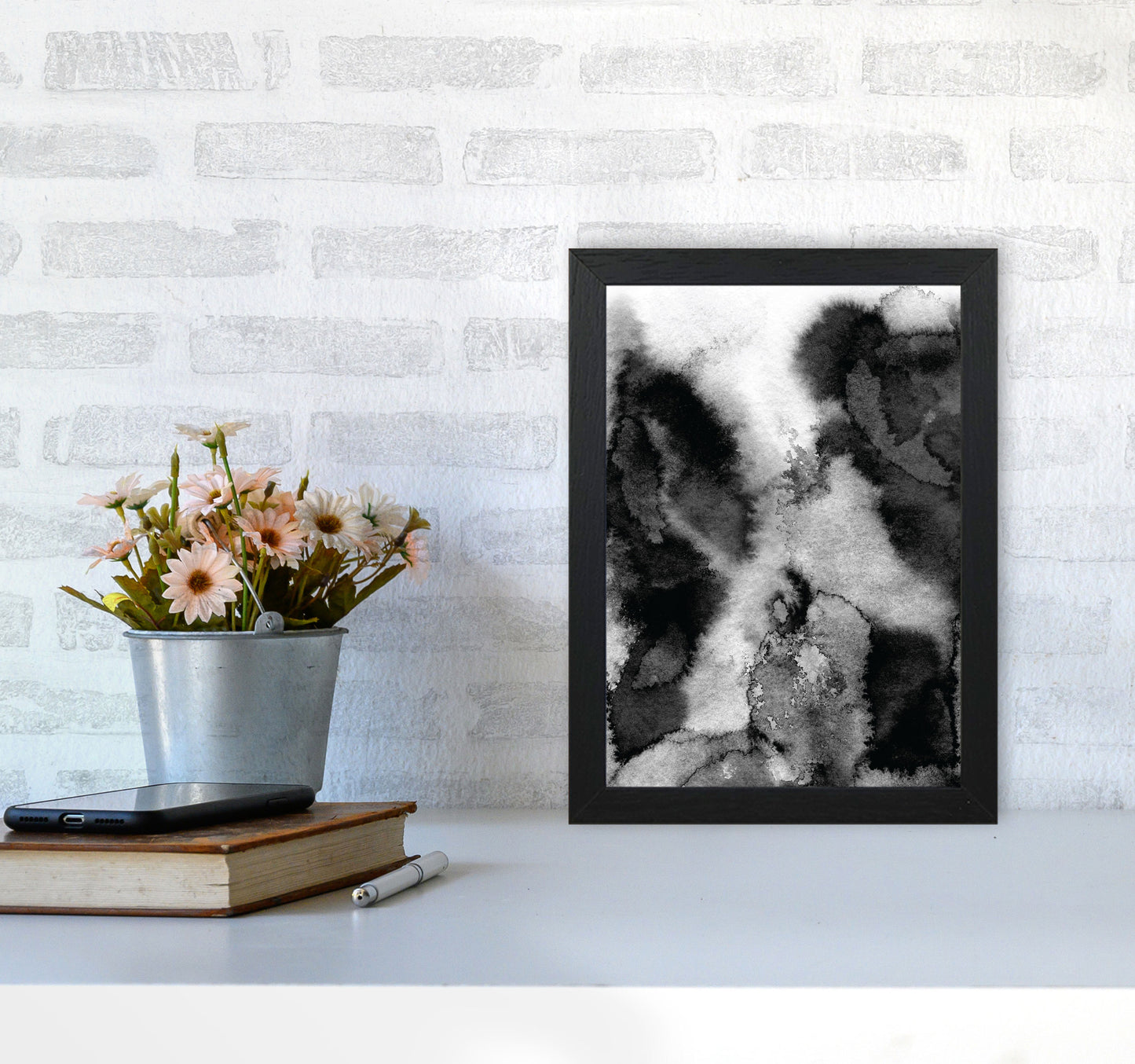 Majestic Monochrome Watercolour 11 Art Print by Pixy Paper A4 White Frame