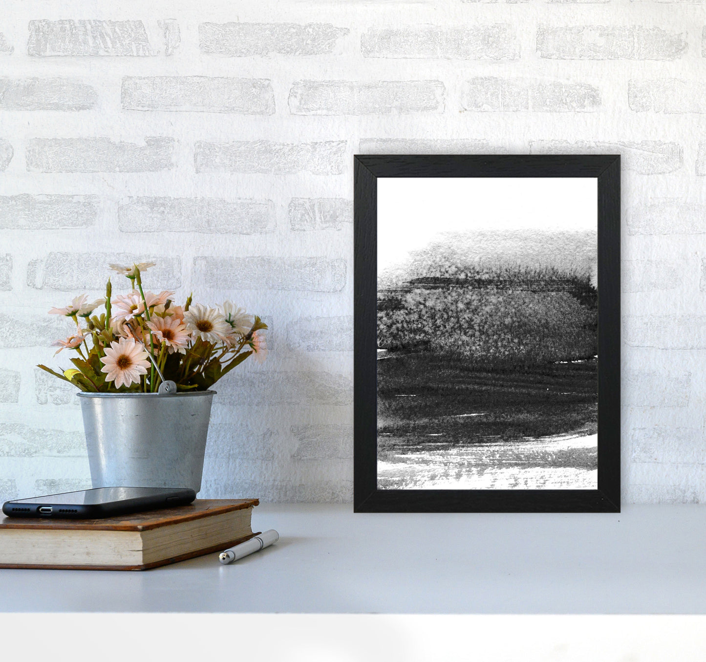 Majestic Monochrome Watercolour 01 Art Print by Pixy Paper A4 White Frame