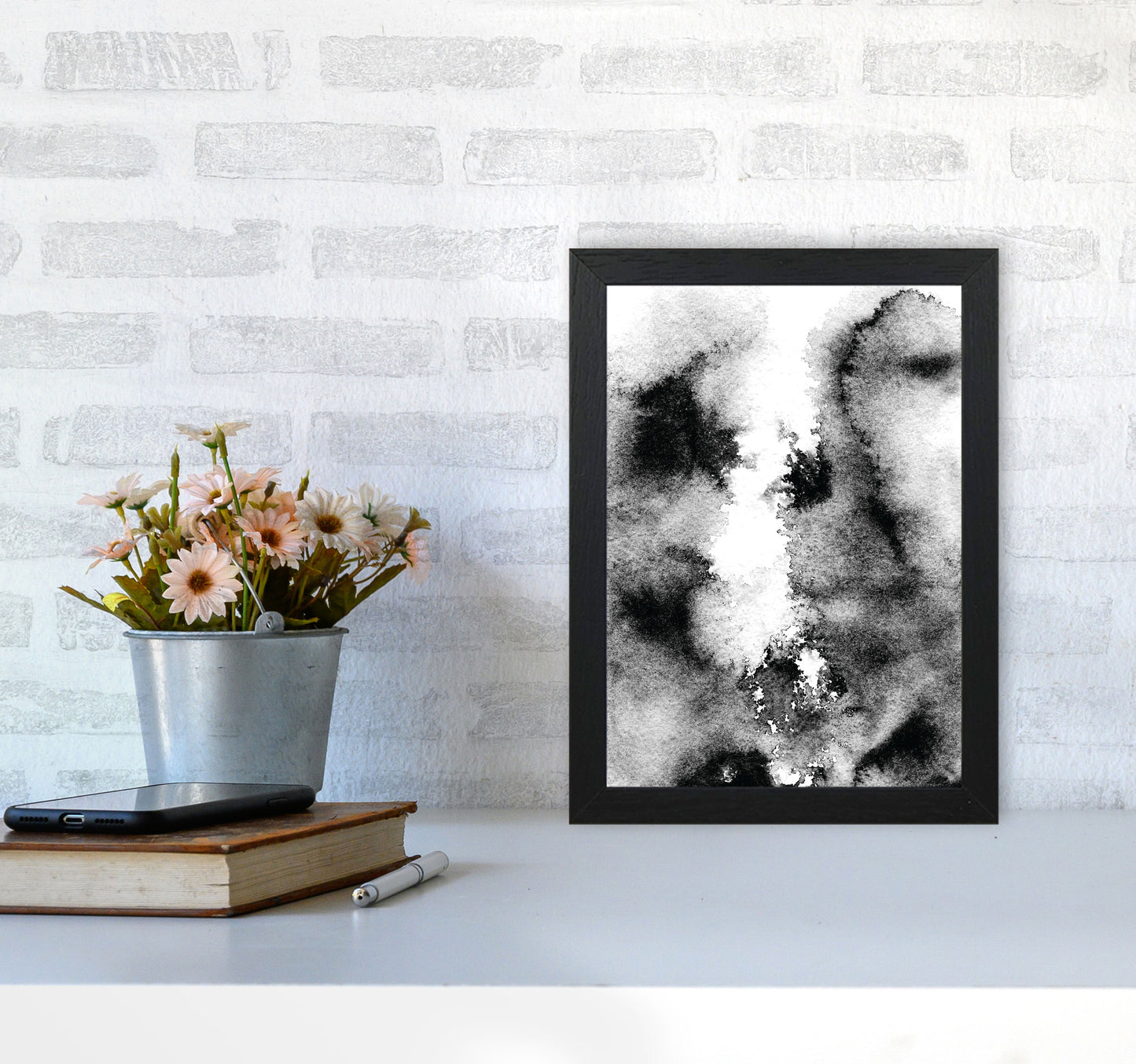 Majestic Monochrome Watercolour 10 Art Print by Pixy Paper A4 White Frame