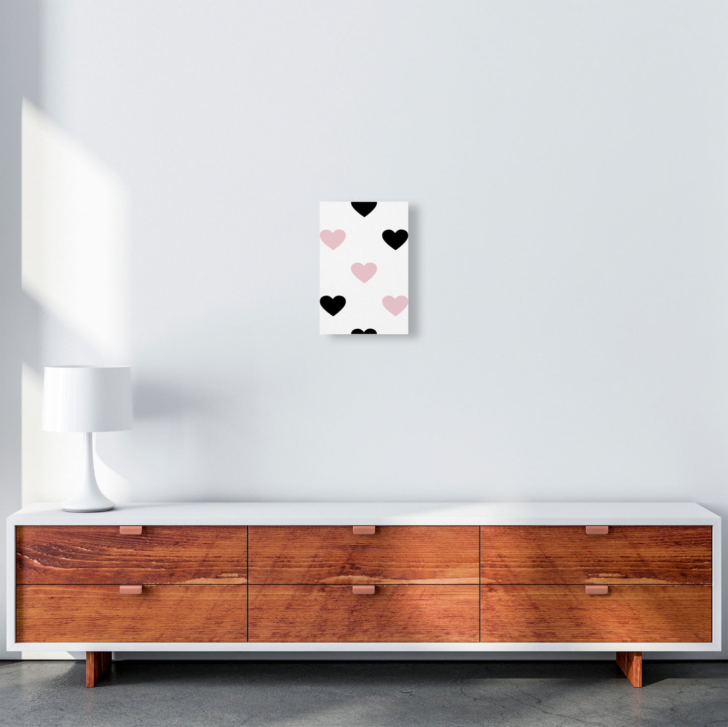 Pink And Black Hearts Modern Print A4 Canvas