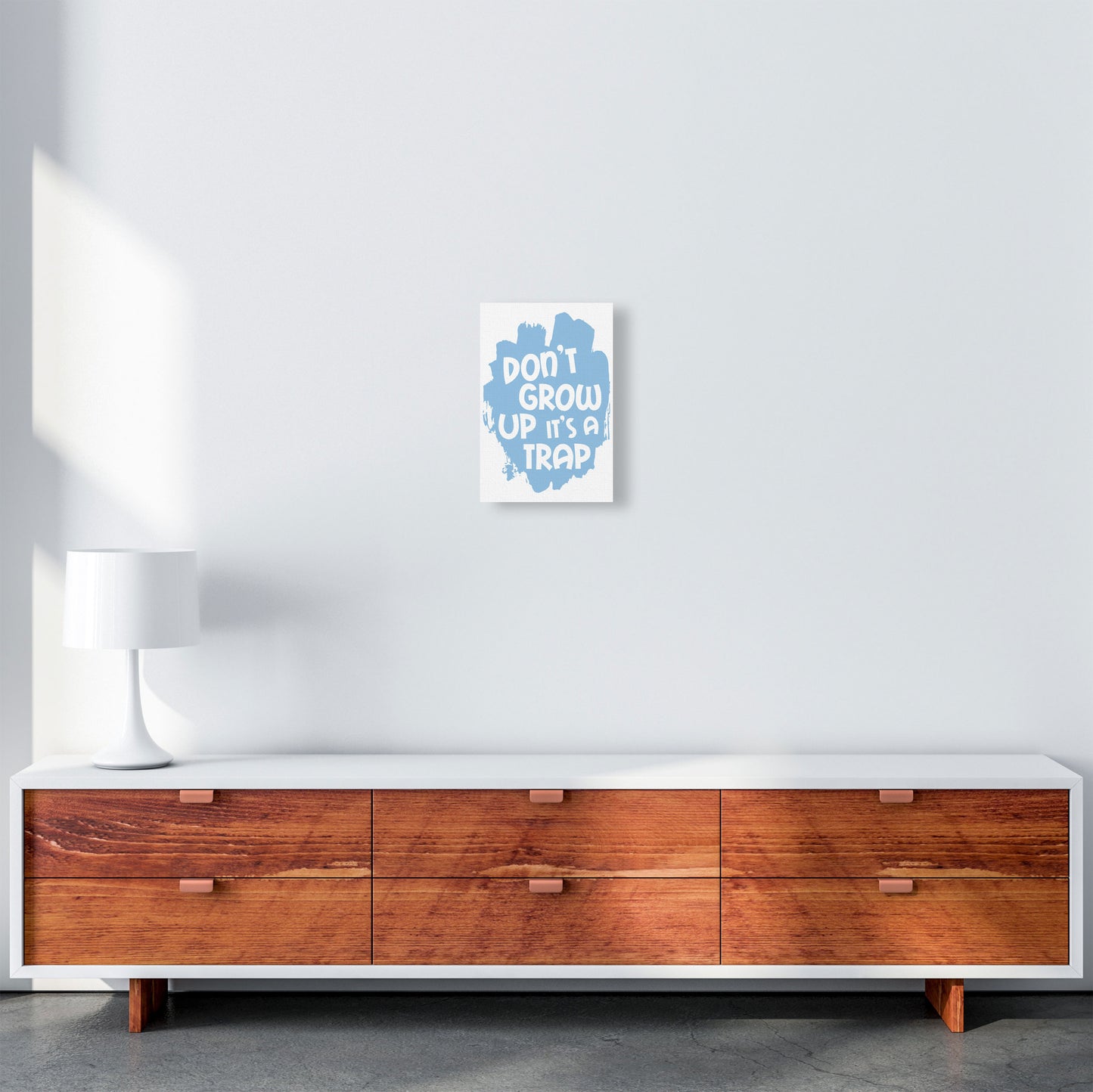 Don't Grow Up It's A Trap Blue Framed Typography Wall Art Print A4 Canvas