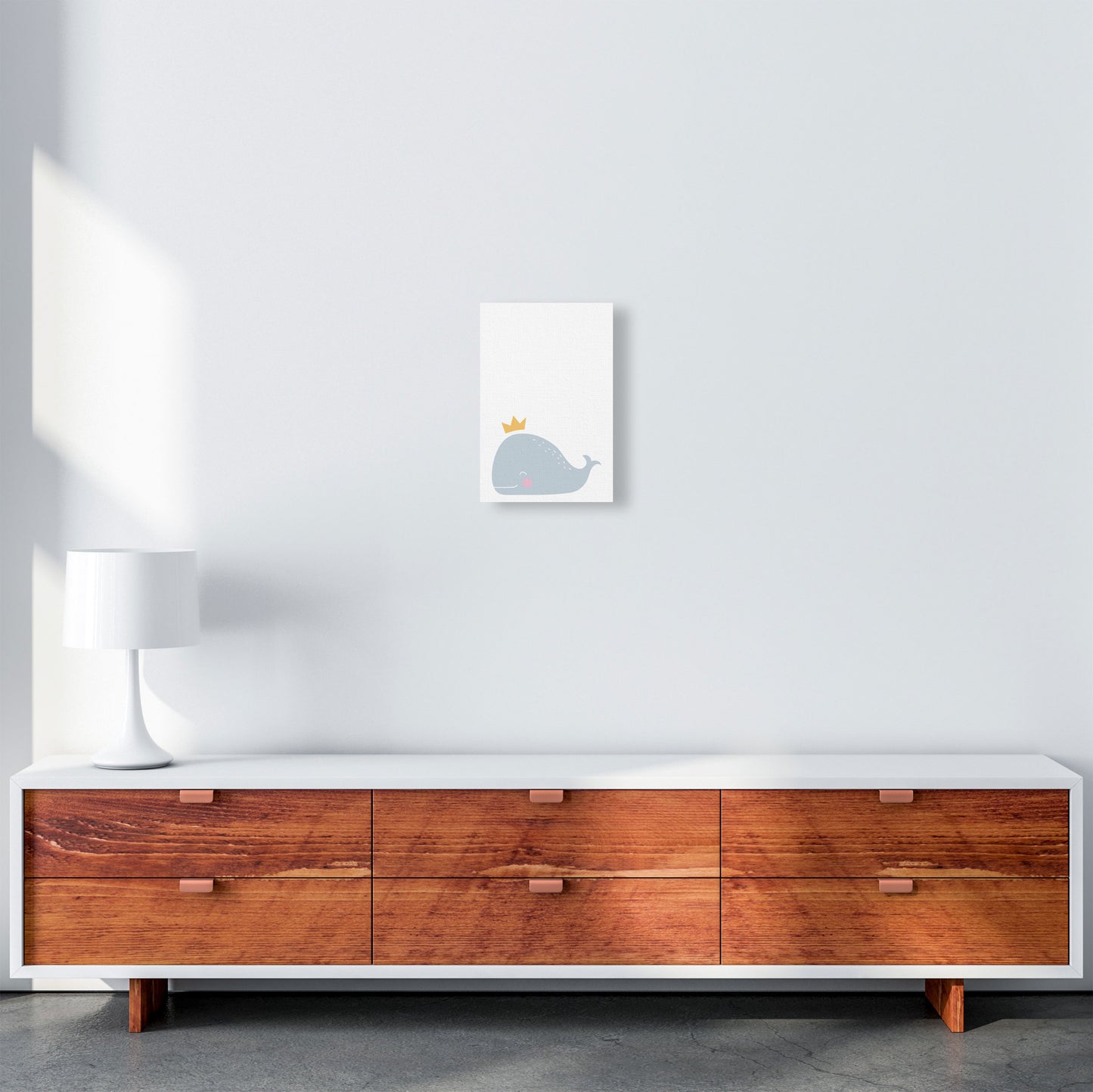 Whale With Crown Framed Nursey Wall Art Print A4 Canvas