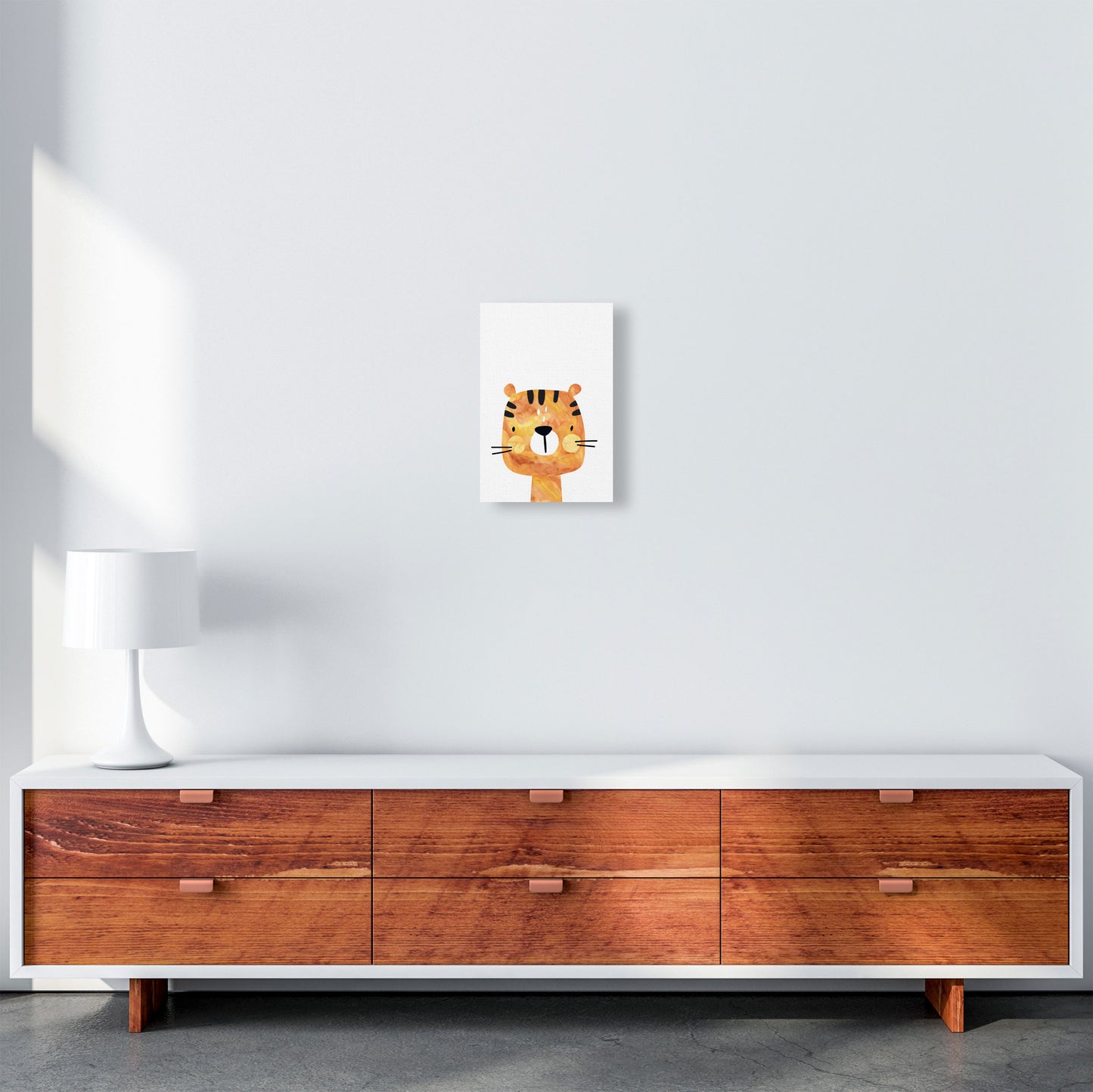 Scandi Tiger Watercolour Framed Nursey Wall Art Print A4 Canvas