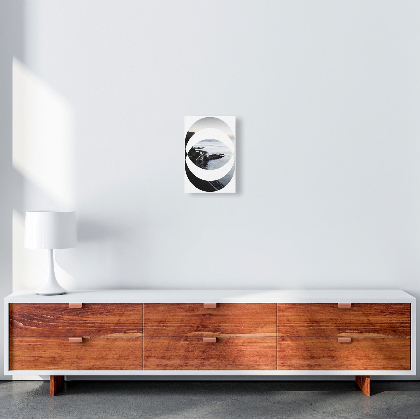 Black Road Oval Modern Print, Framed Botanical & Nature Art Print A4 Canvas