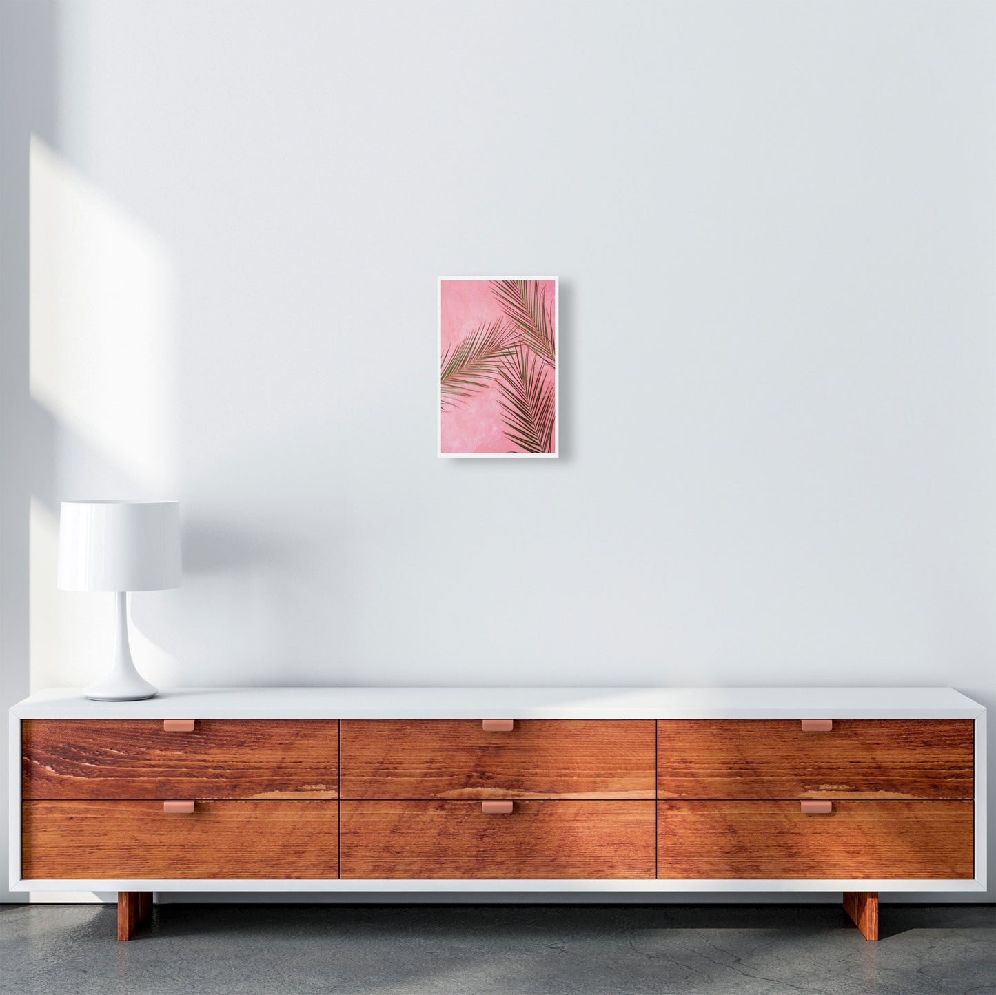 Pink Palm Leaves Modern Print, Framed Botanical & Nature Art Print A4 Canvas