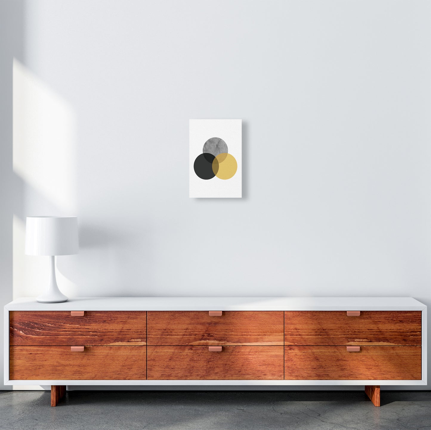 Geometric Mustard And Black Circles Art Print by Pixy Paper A4 Canvas
