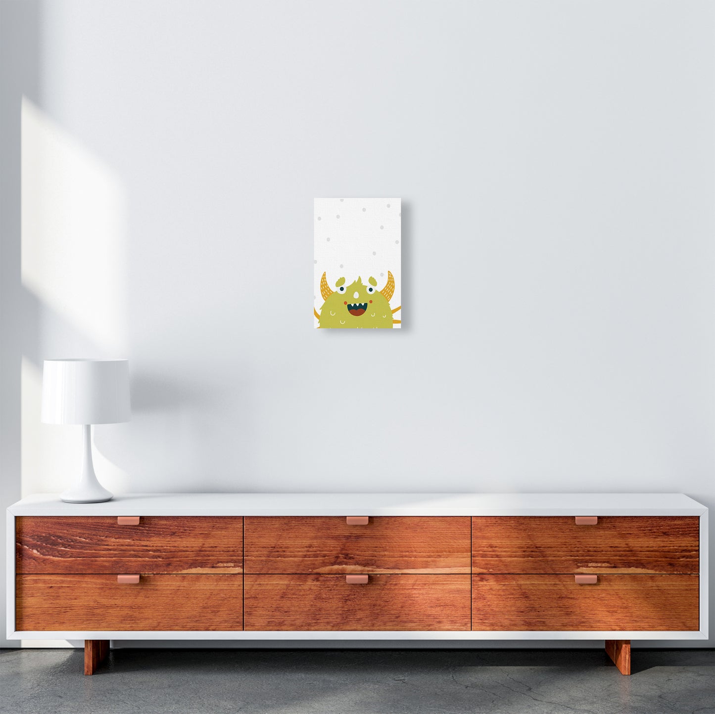 Little Monsters Green Happy Art Print by Pixy Paper A4 Canvas