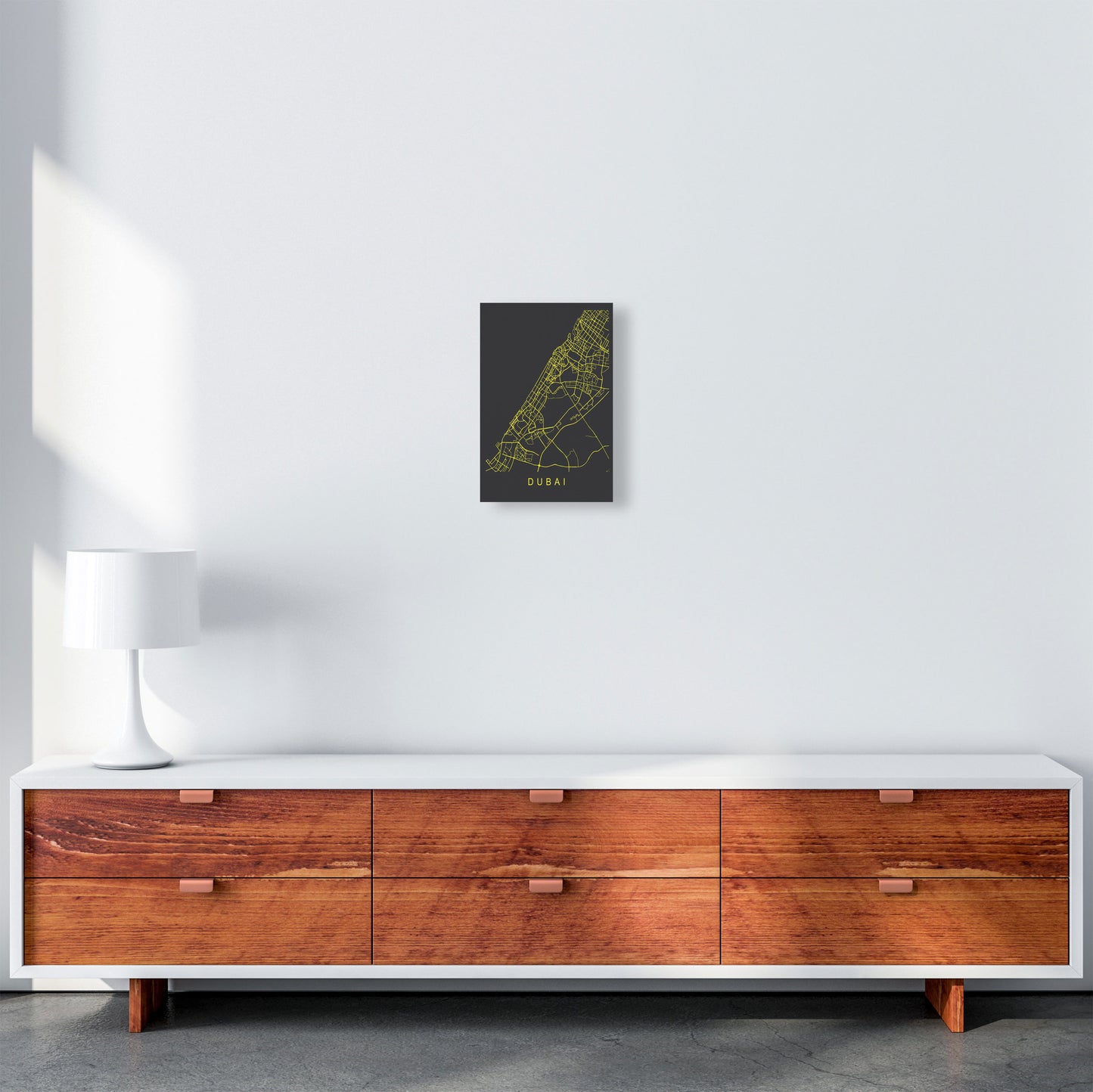 Dubai Map Neon Art Print by Pixy Paper A4 Canvas