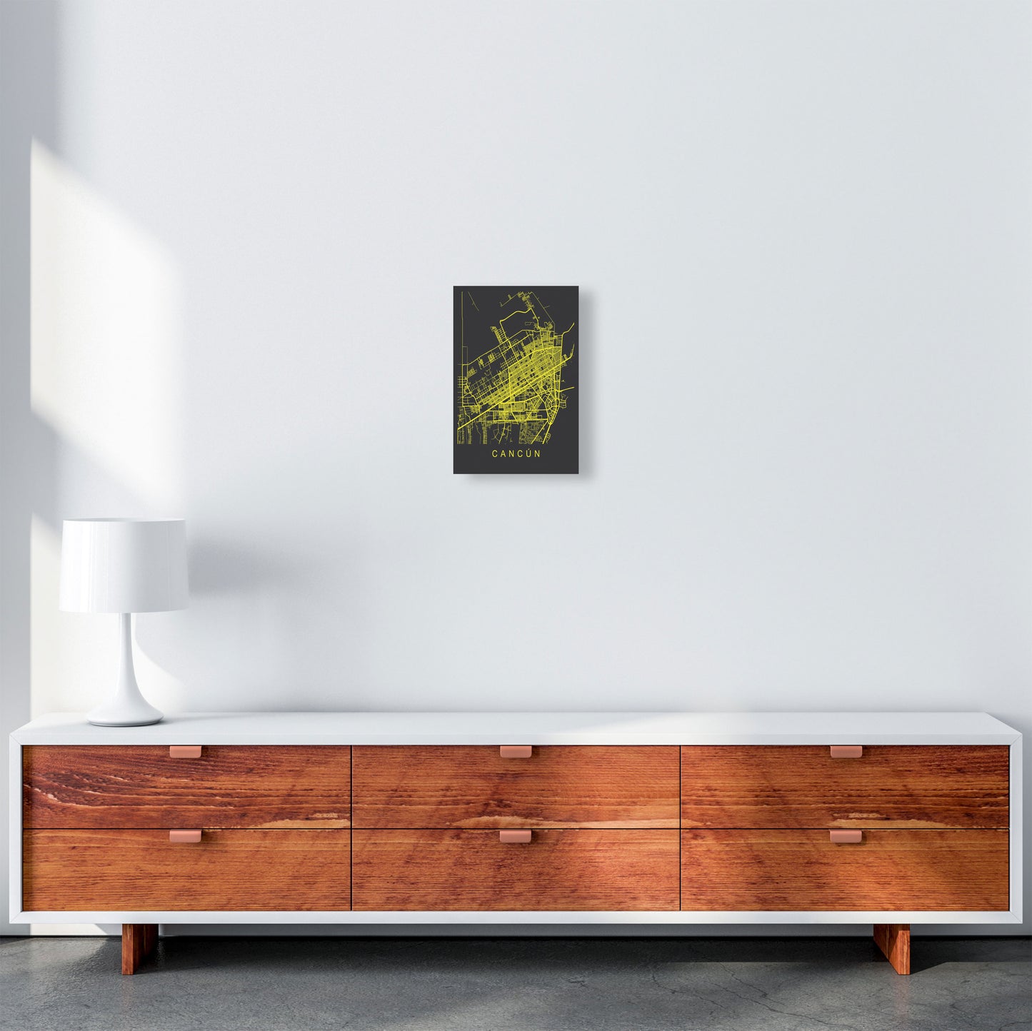 Cancun Map Neon Art Print by Pixy Paper A4 Canvas