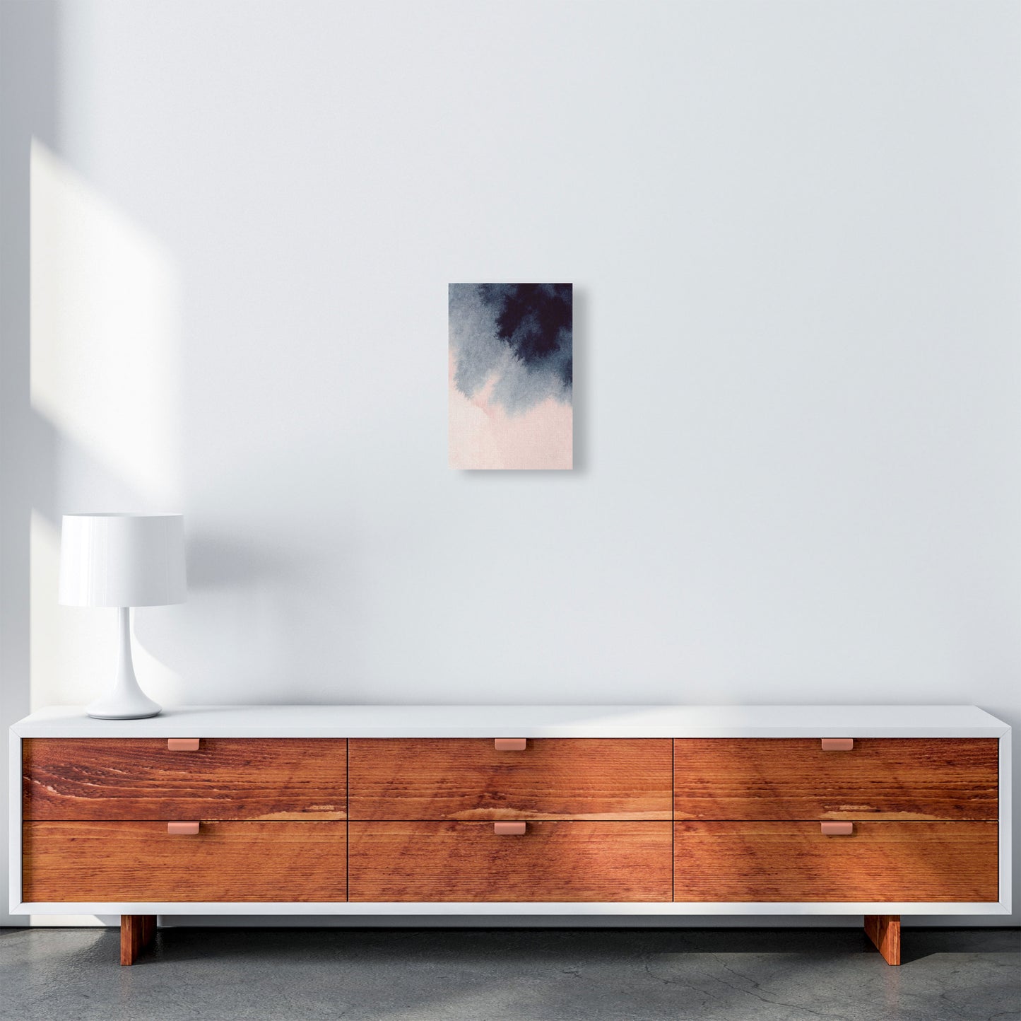 Sand Pink and Navy Watercolour 01 Art Print by Pixy Paper A4 Canvas