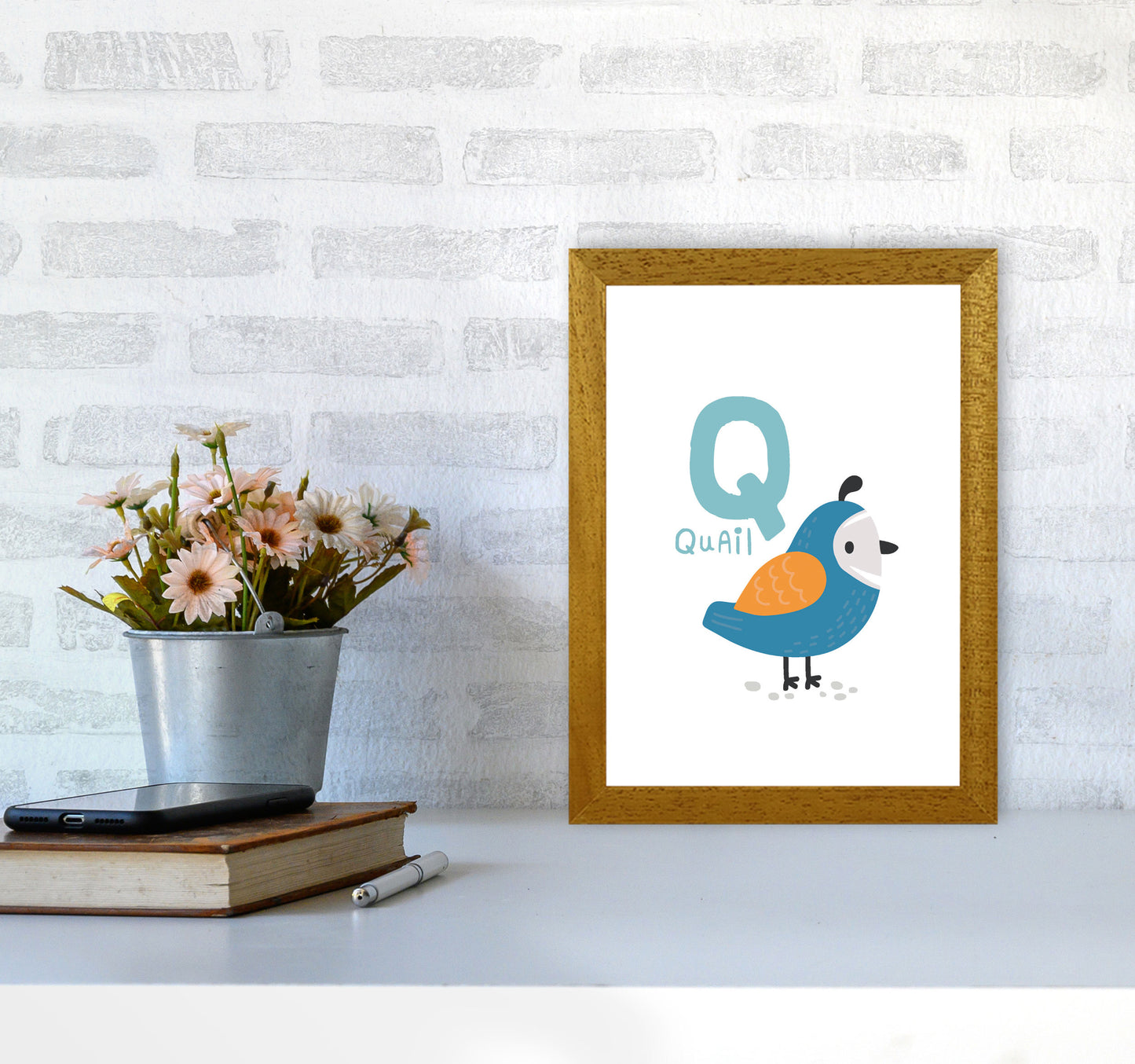 Alphabet Animals, Q Is For Quail Framed Nursey Wall Art Print A4 Print Only