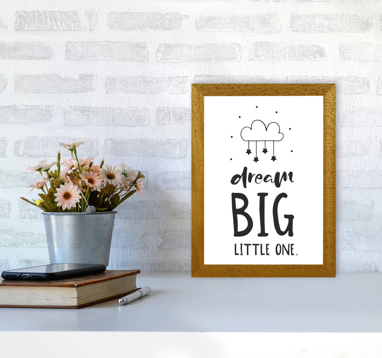Dream Big Little One Black Framed Nursey Wall Art Print A4 Print Only