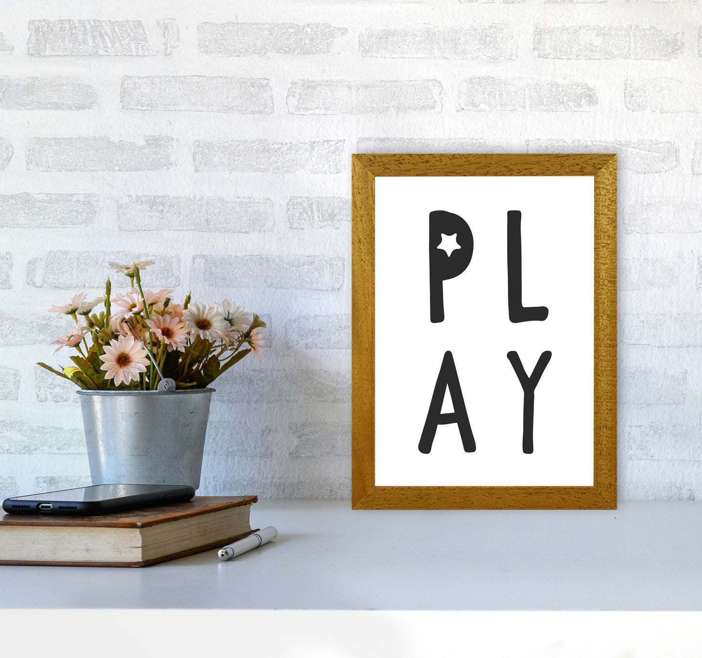 Play Black Framed Typography Wall Art Print A4 Print Only