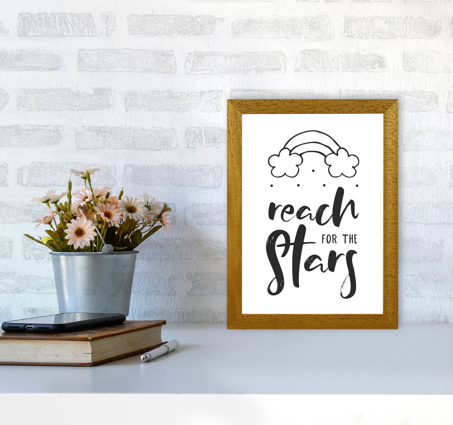 Reach For The Stars Black Modern Print A4 Print Only