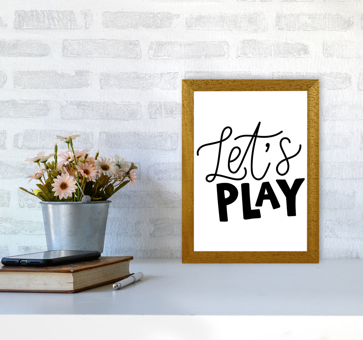 Let's Play Black Framed Typography Wall Art Print A4 Print Only
