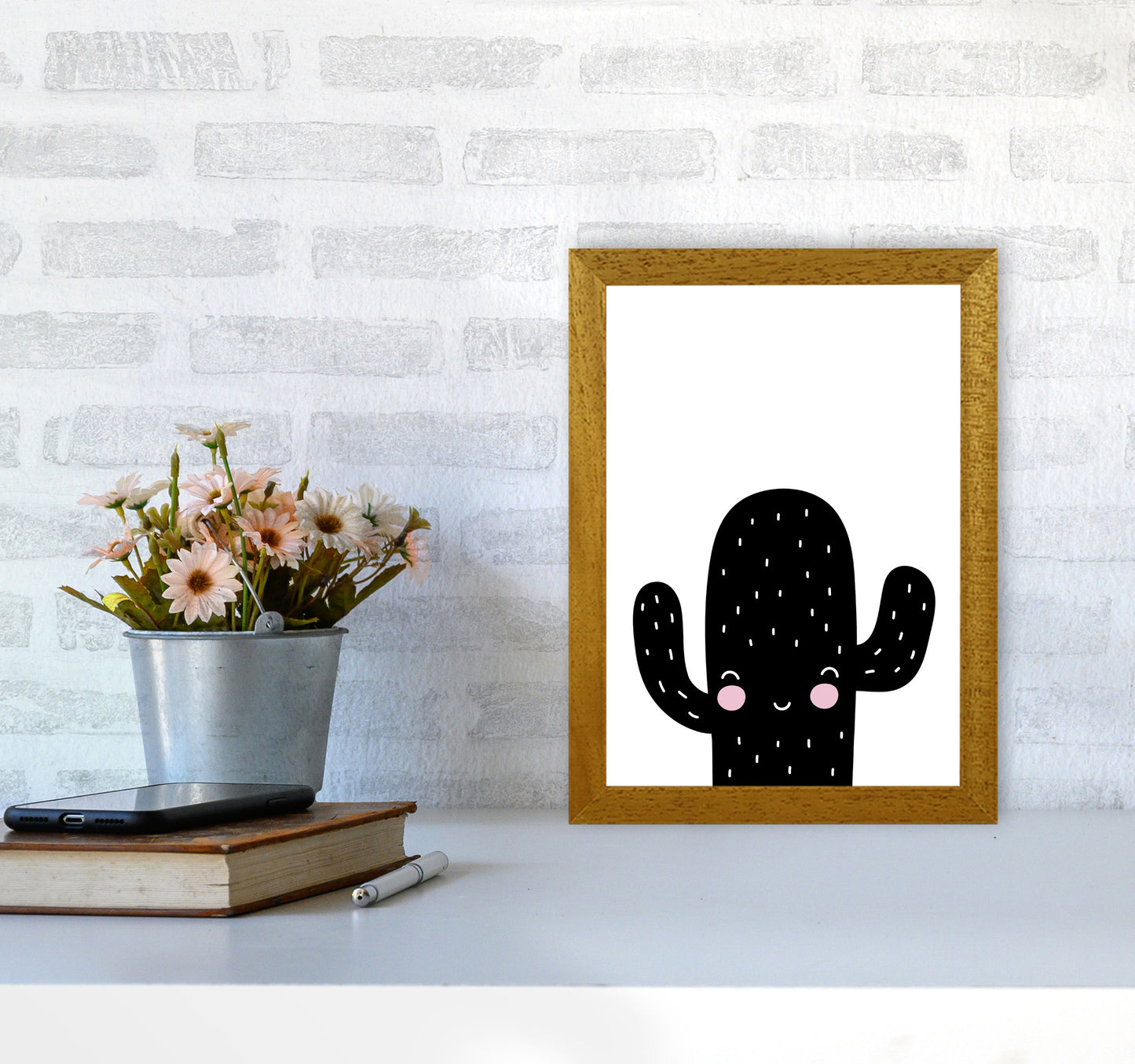 Black Scandi Cactus Modern Print, Framed Botanical & Nature Art Print A4 Print Only