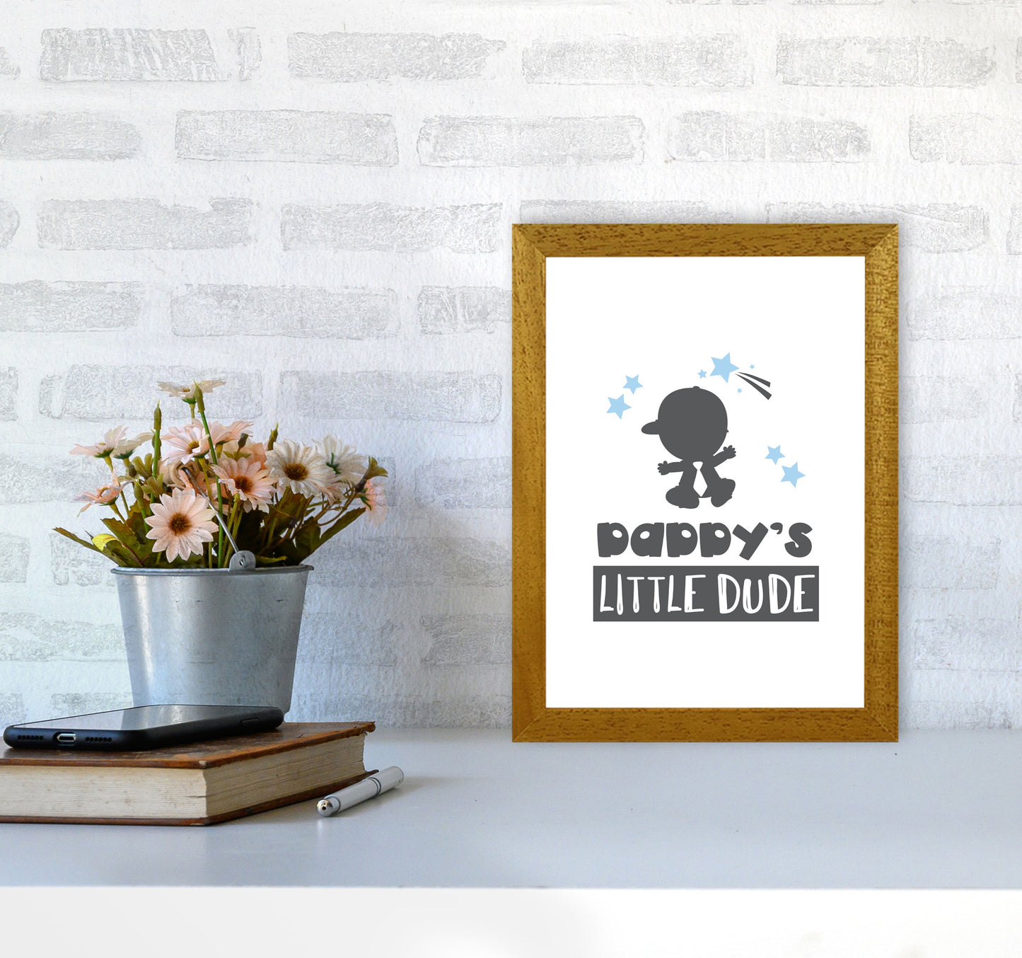 Daddy's Little Dude Framed Nursey Wall Art Print A4 Print Only
