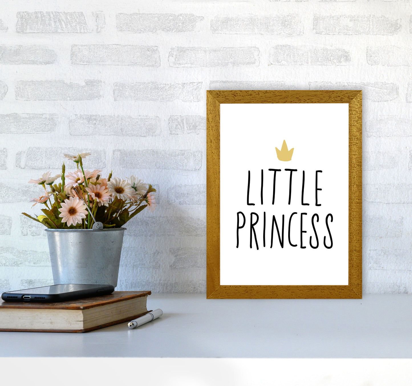 Little Princess Black And Gold Framed Nursey Wall Art Print A4 Print Only