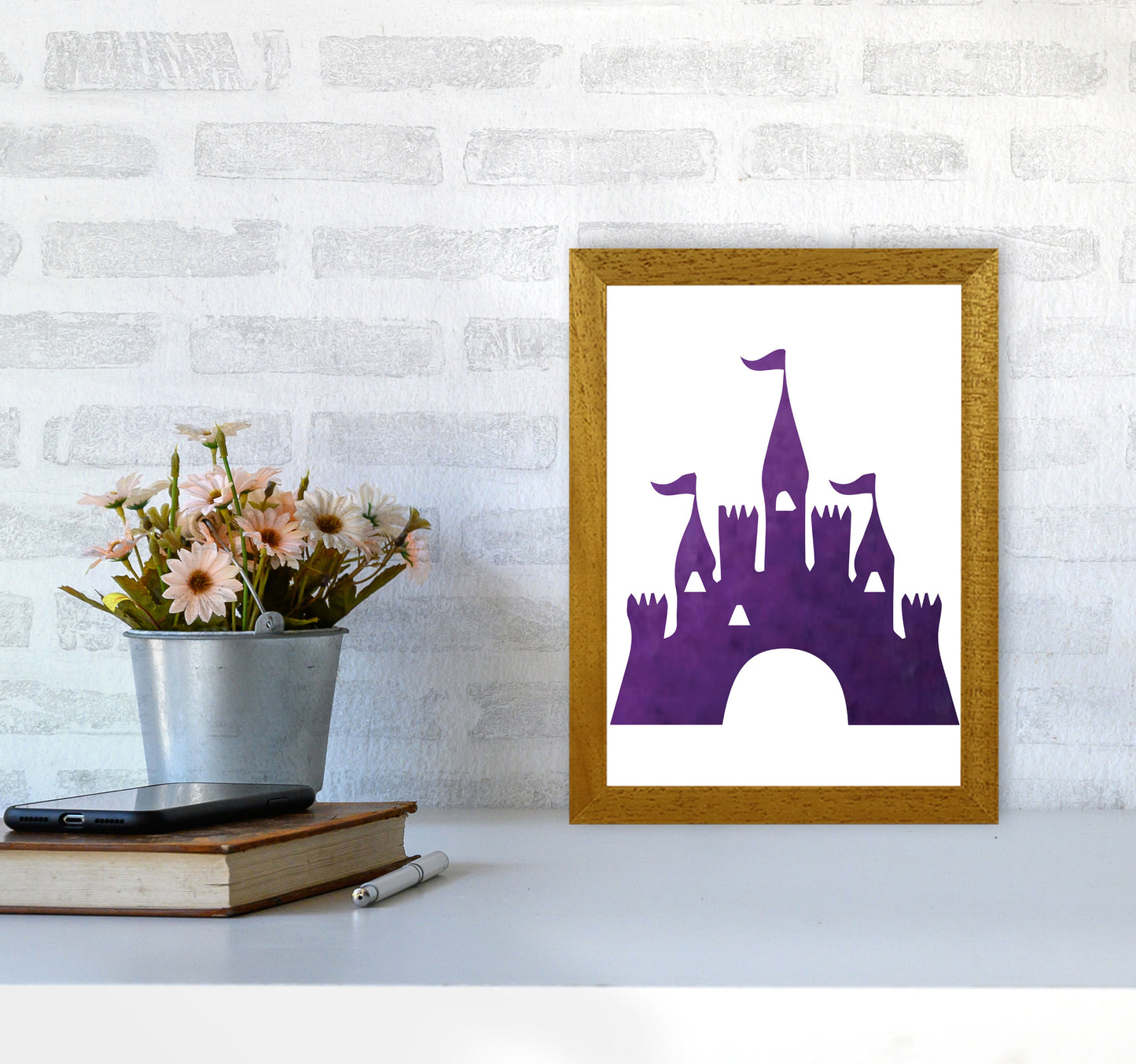 Purple Castle Watercolour Modern Print A4 Print Only