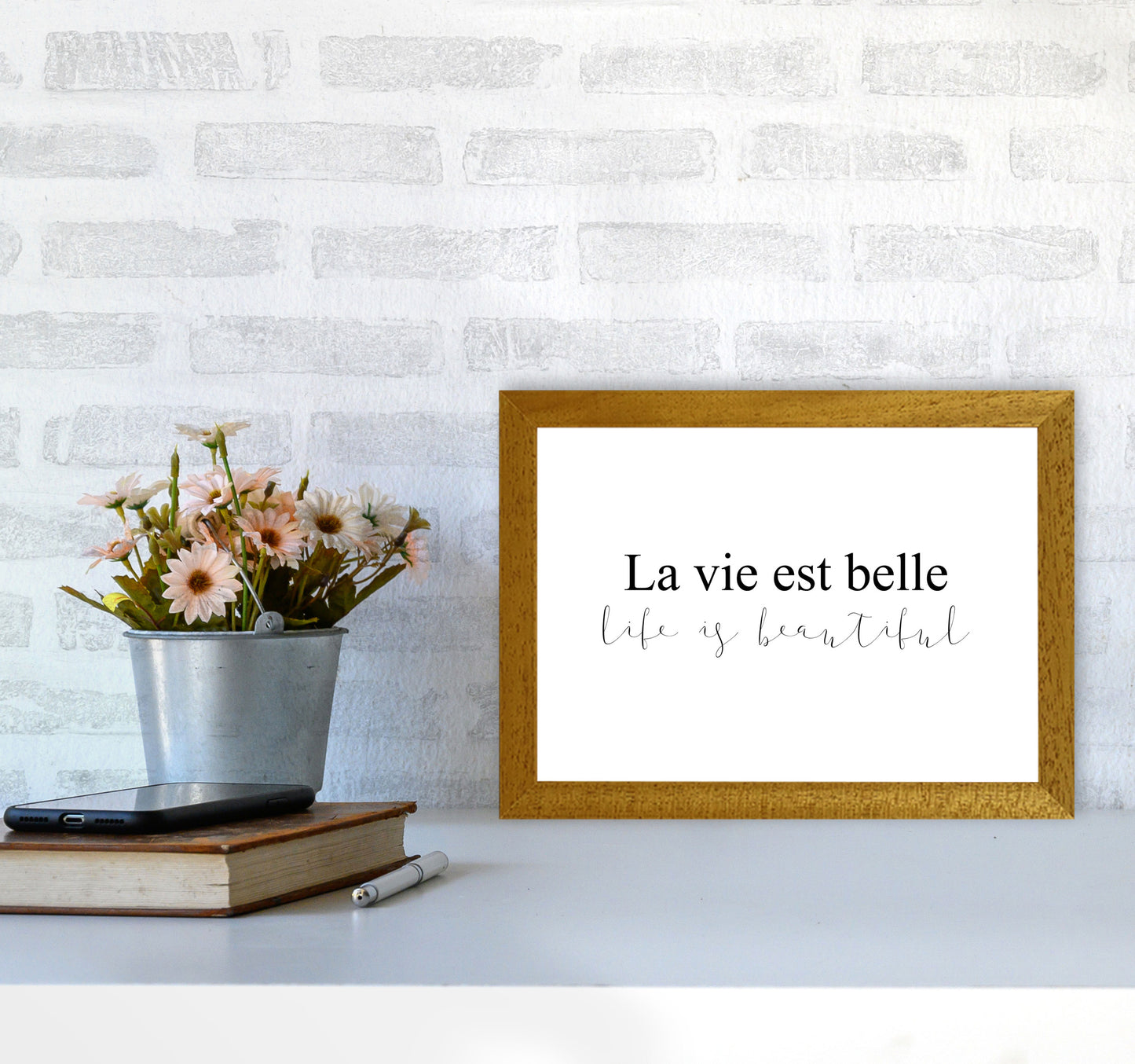 La Vie Est Belle Framed Typography Wall Art Print A4 Print Only