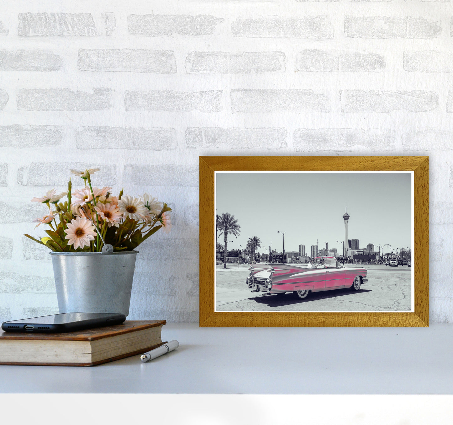 Retro Pink Car Modern Print A4 Print Only