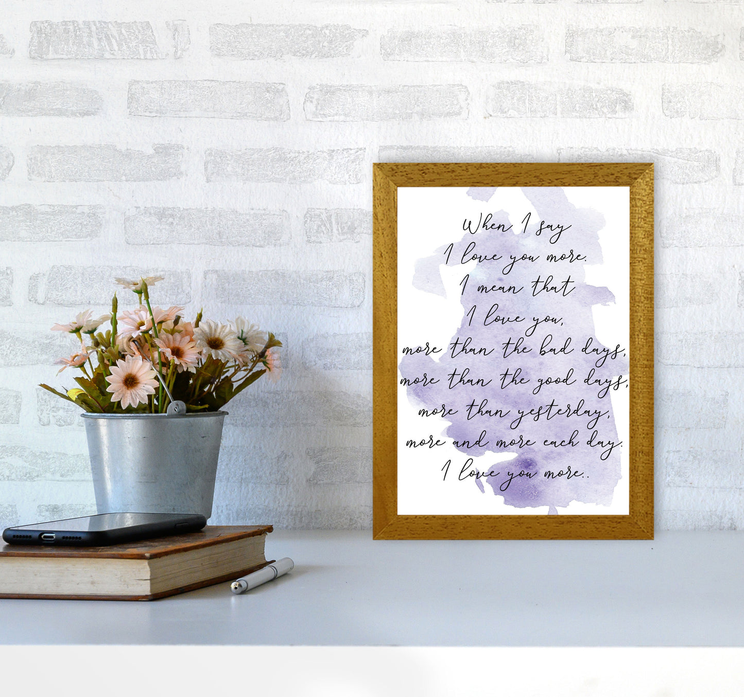 Love You More Purple Watercolour Modern Print A4 Print Only