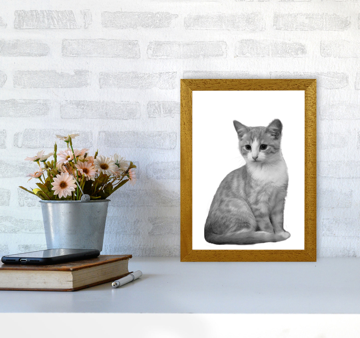 Black And White Cat Modern Print Animal Art Print A4 Print Only