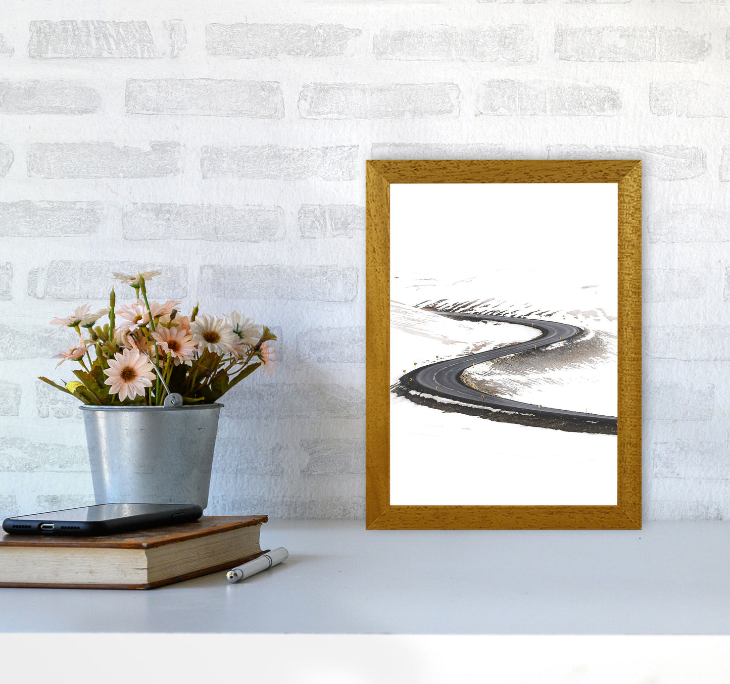 Snowy Road Pass Modern Print A4 Print Only