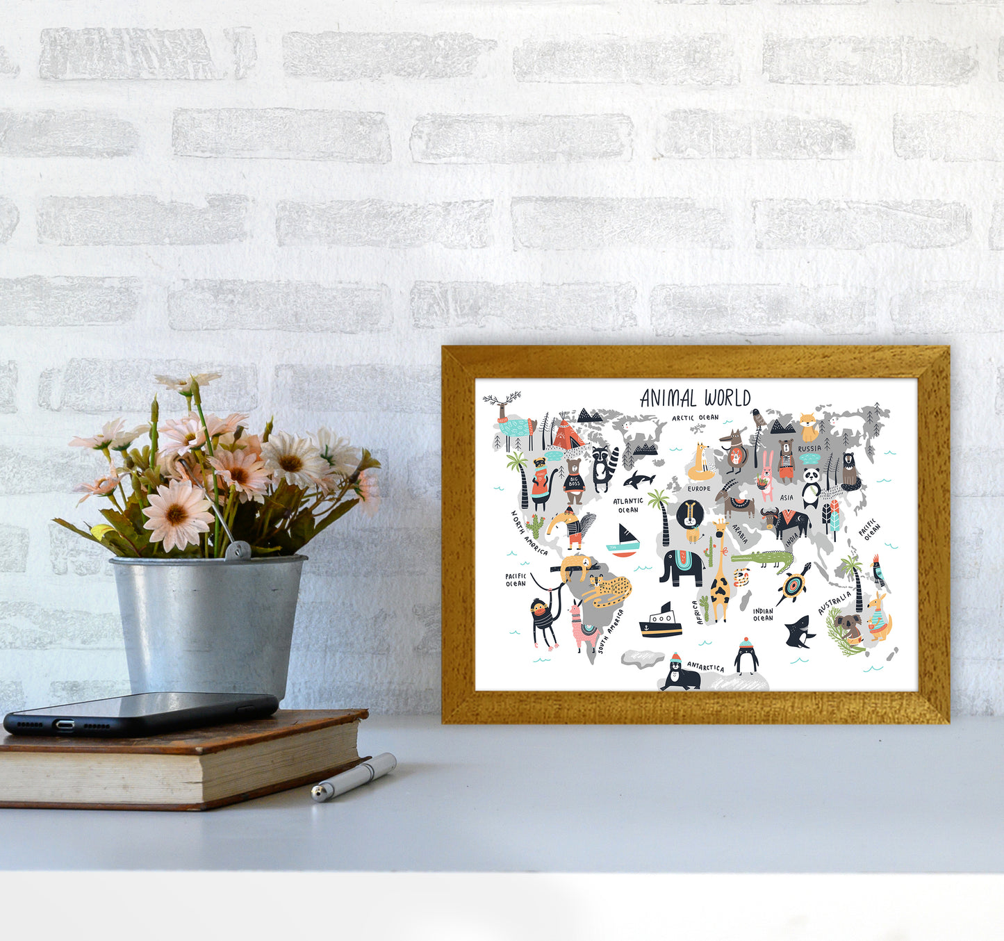 Animal World Map Art Print by Pixy Paper A4 Print Only