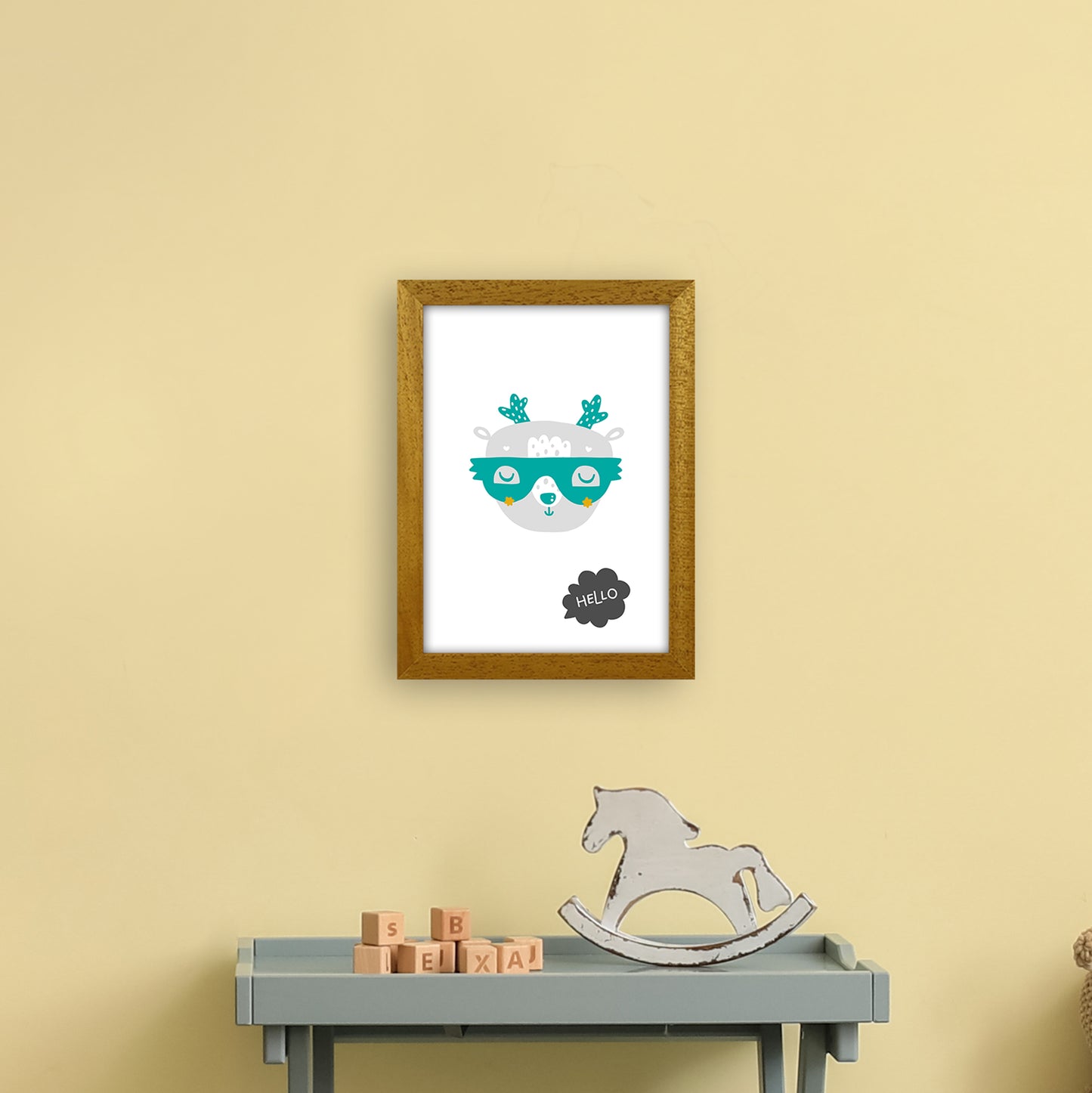Hello Animal Teal Super Scandi Art Print by Pixy Paper A4 Print Only
