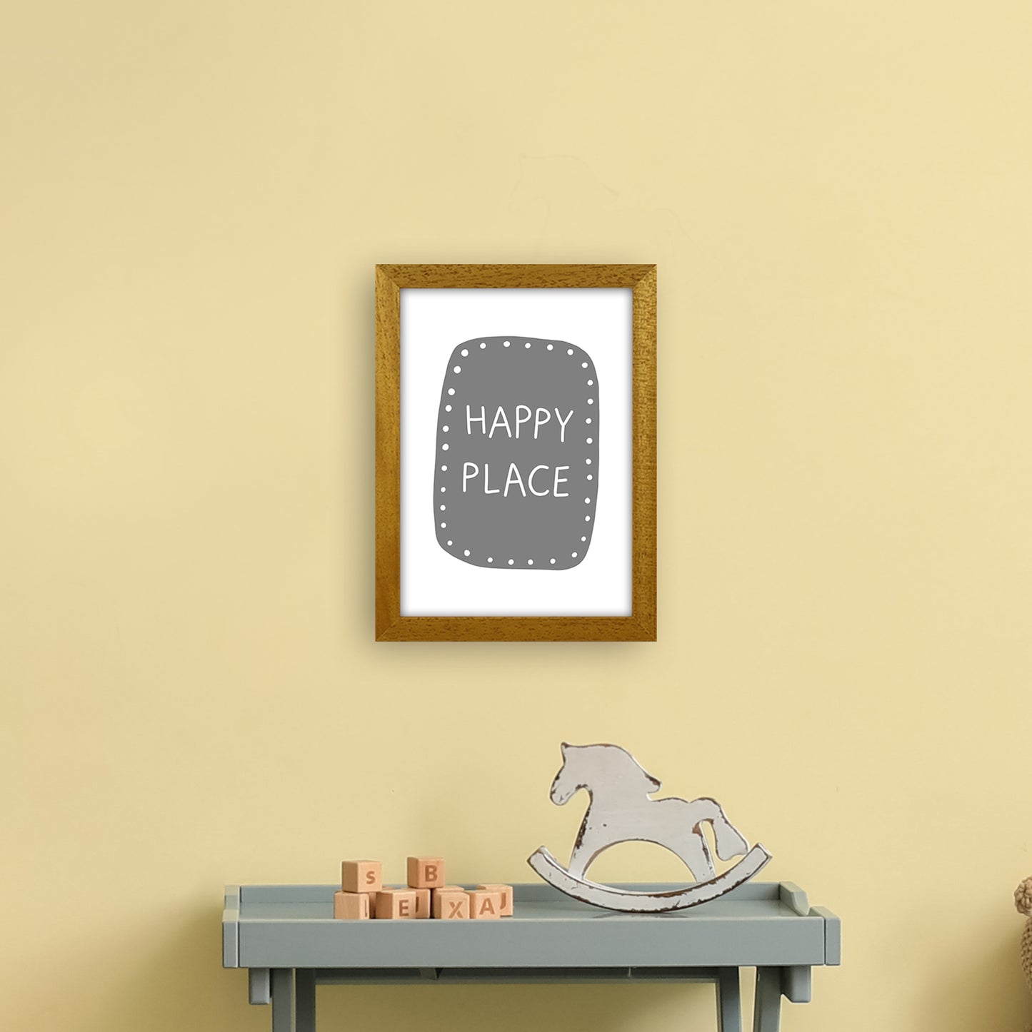 Happy Place Super Scandi Grey Art Print by Pixy Paper A4 Print Only