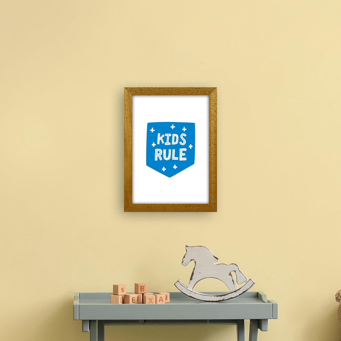 Kids Rule Blue Super Scandi Art Print by Pixy Paper A4 Print Only